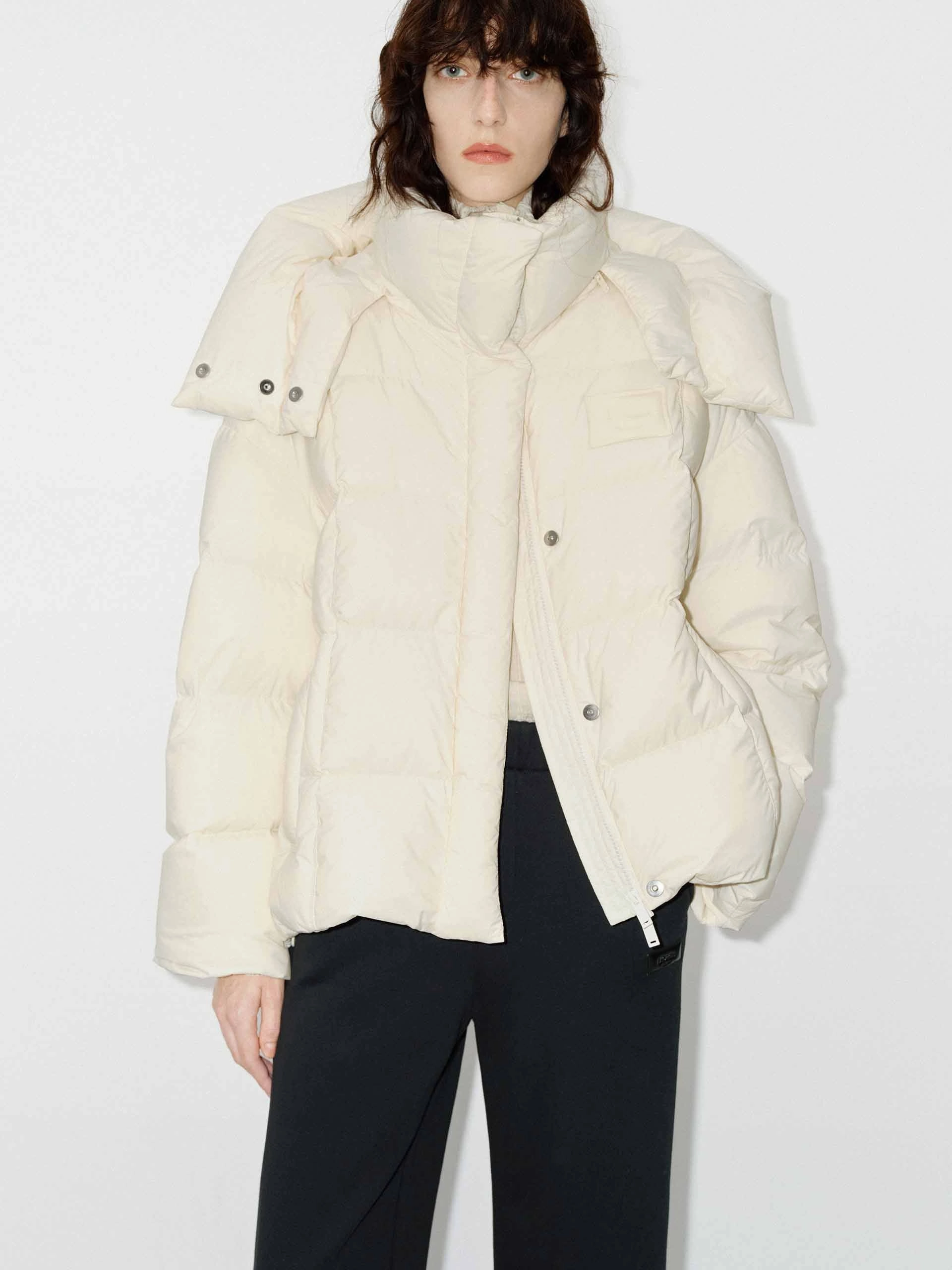 Stitched Look WindproofDesign Cropped Hooded Puffer Jacket