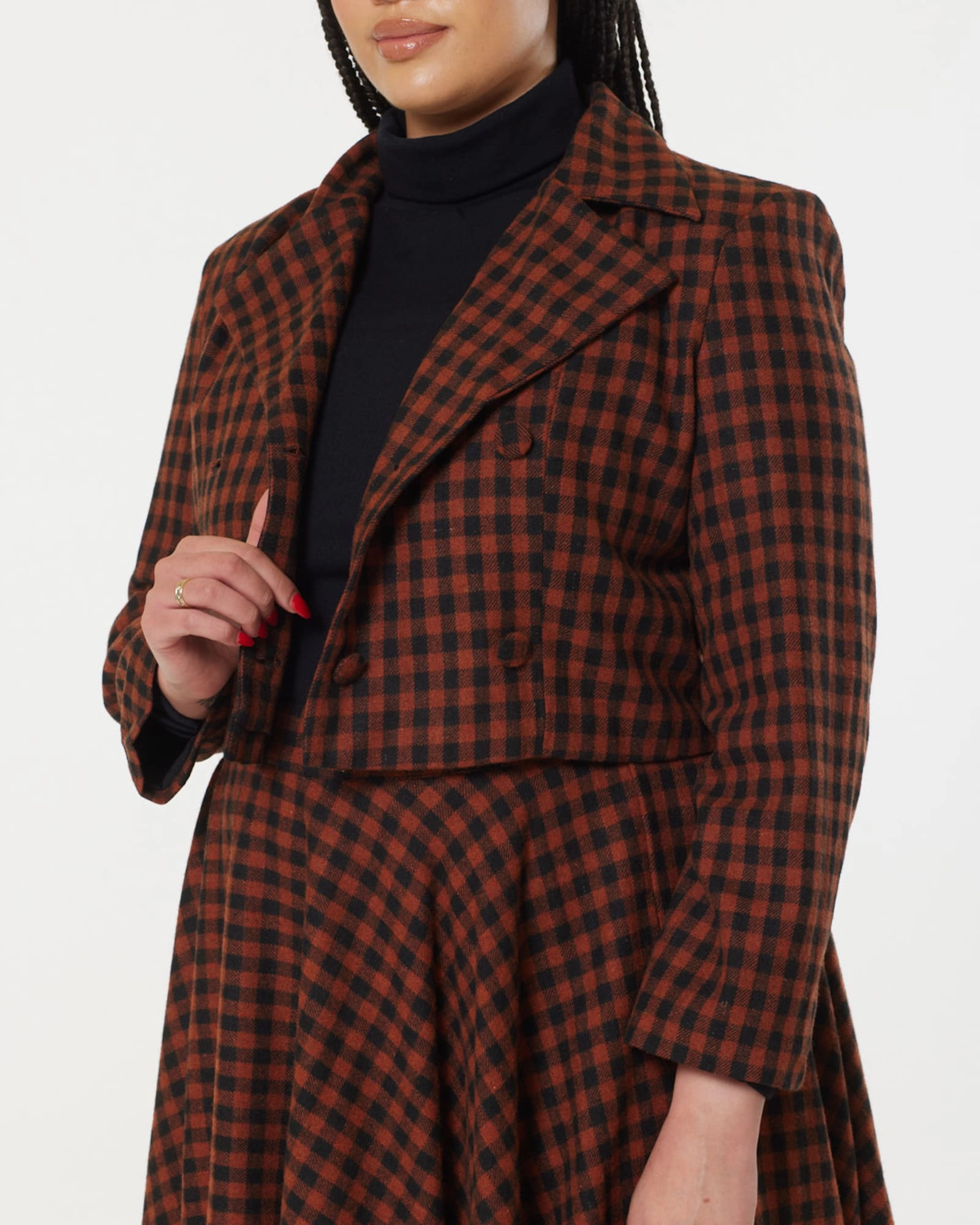 Cropped Jacket, Copper and Black Check | Red suitable for spring activities UV Protective Layer