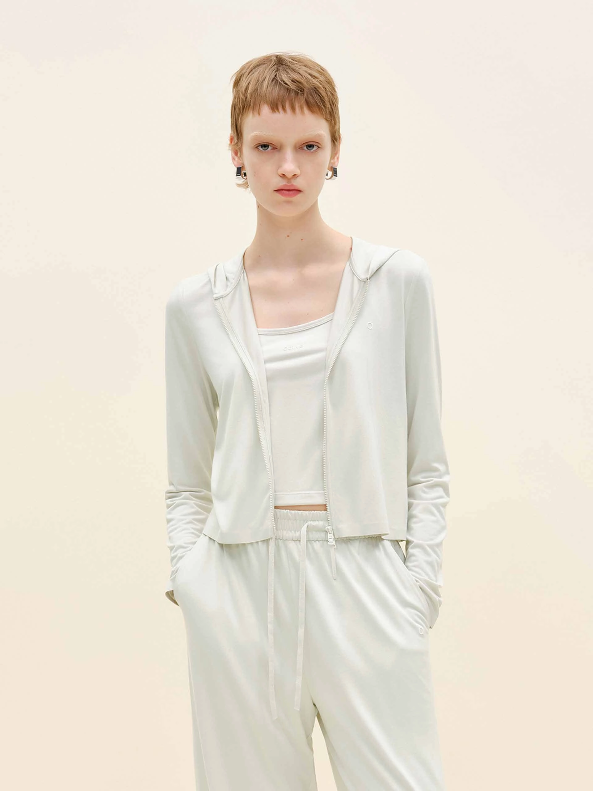 Cropped Long Sleeves Coat Soft Weather Wear