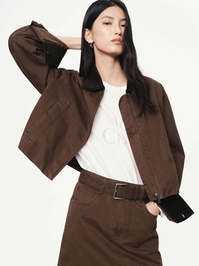 Breathable Softshell Layer Convertible Silhouette Cropped Zipper Cotton Jacket