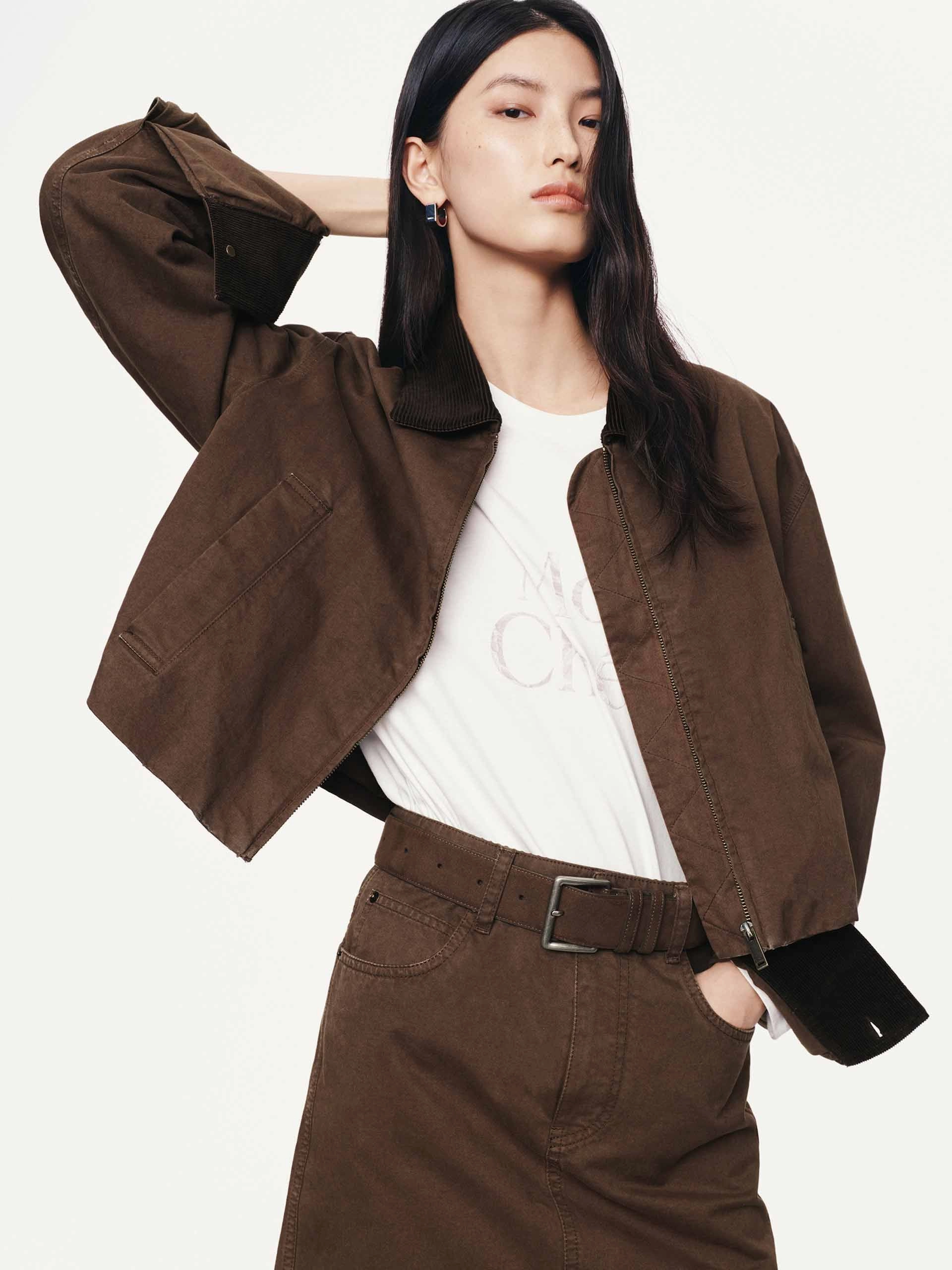 Breathable Softshell Layer Convertible Silhouette Cropped Zipper Cotton Jacket