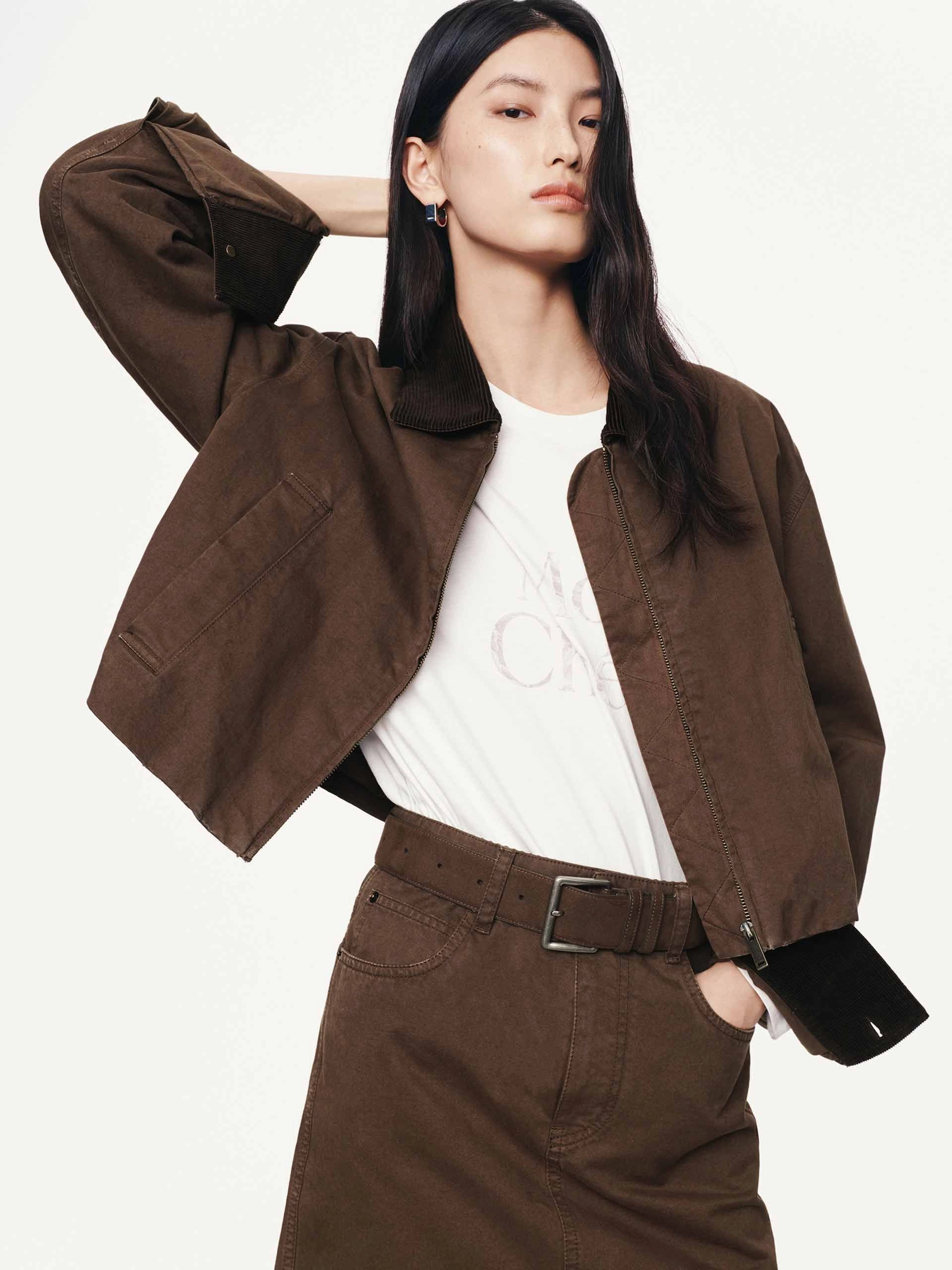 HighVisibility Trims Functional Layer Piece Cropped Zipper Cotton Jacket