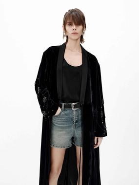 Crystal Detail Velvet Coat Durable Color Retention Versatile Design