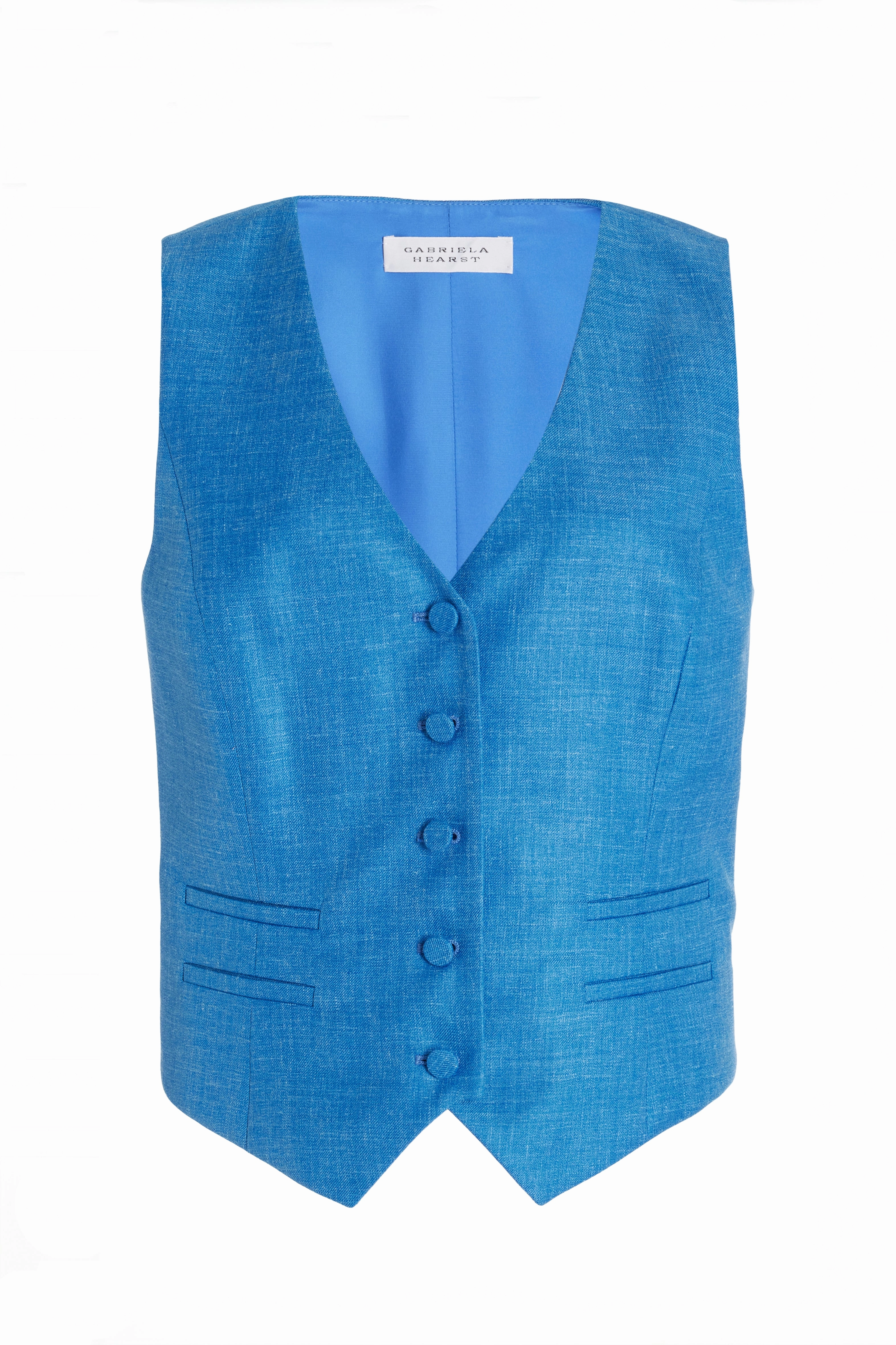 Coleridge Vest in Aventurine Blue Virgin Wool and Silk Linen Twill All-Season Comfort Sophisticated Design