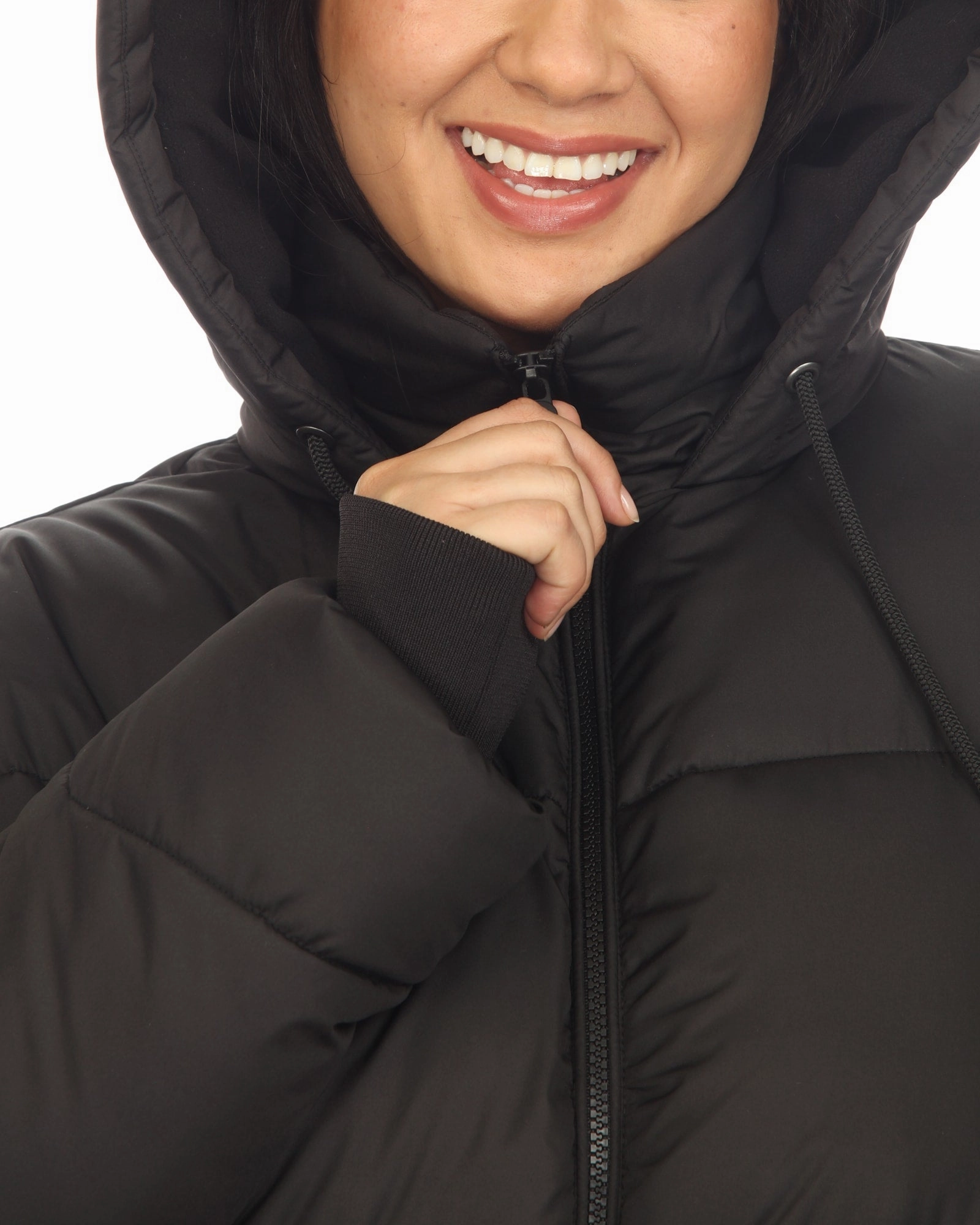 Women's Full Front Zip Hooded Bomber Puffer Coat | Black Fall Commute