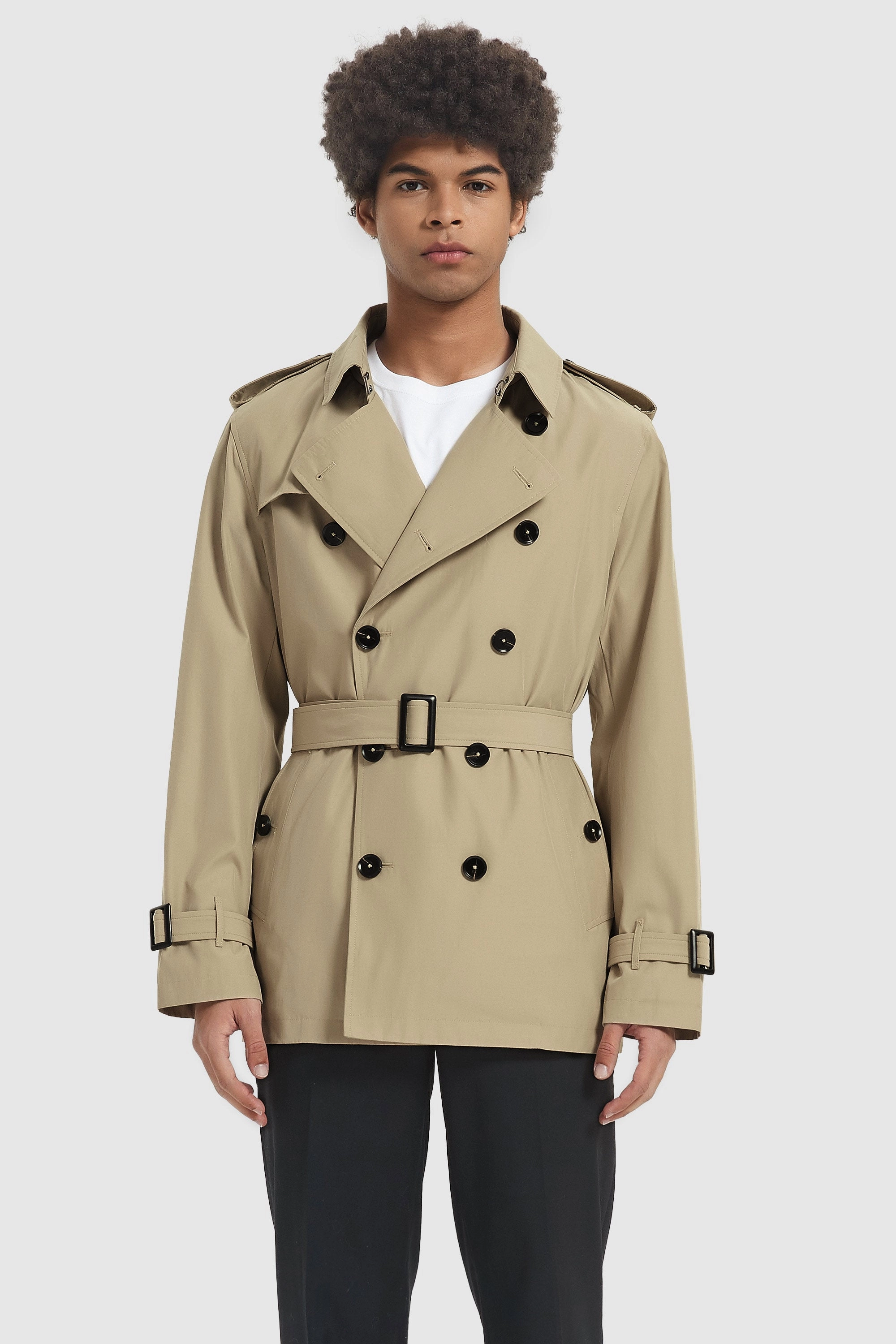 Classic Double-Breasted Overcoat Reinforced Elbow Panels
