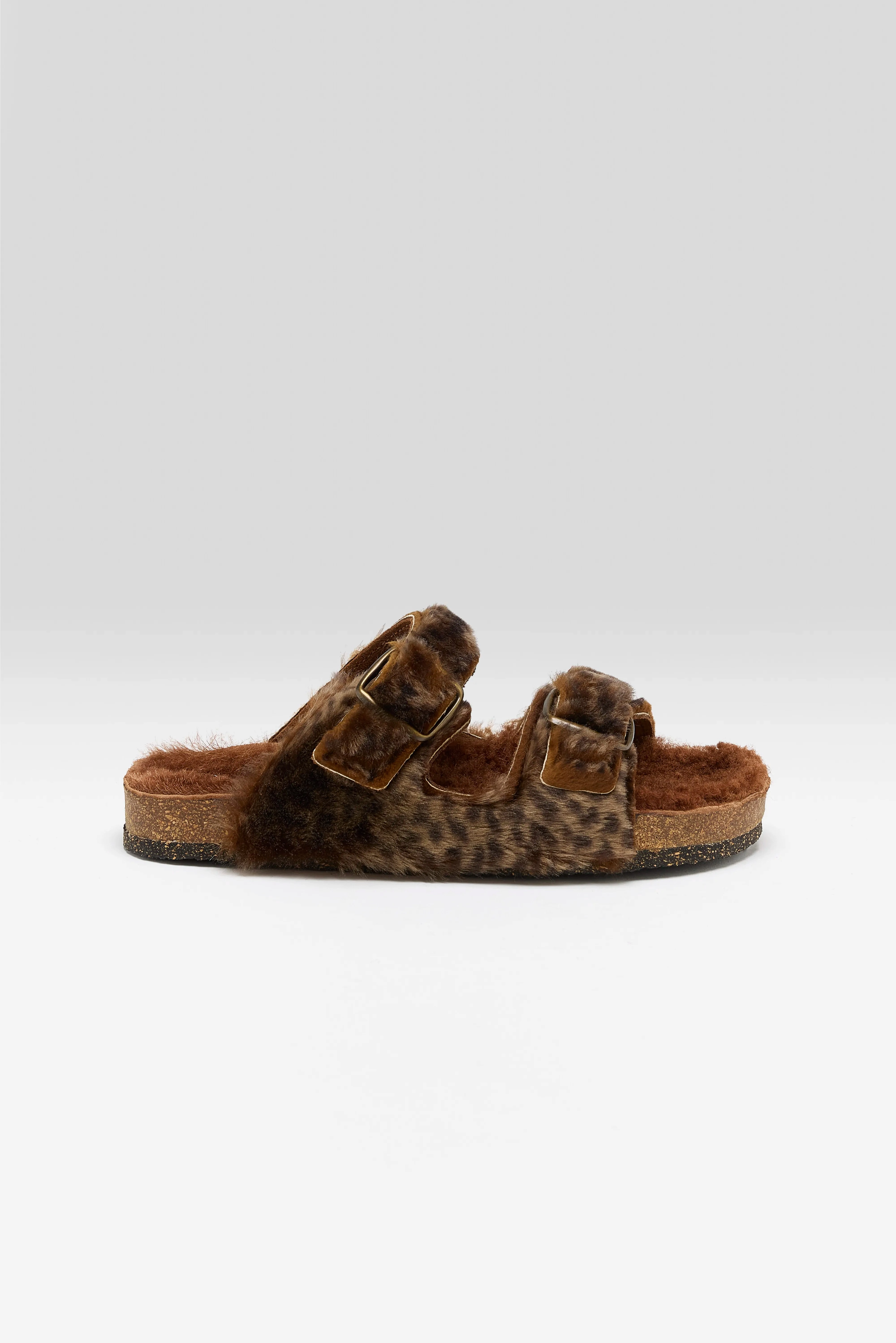 Silent Footwear Leopard Sheepskin Sandals  (252 / W / BROWN)