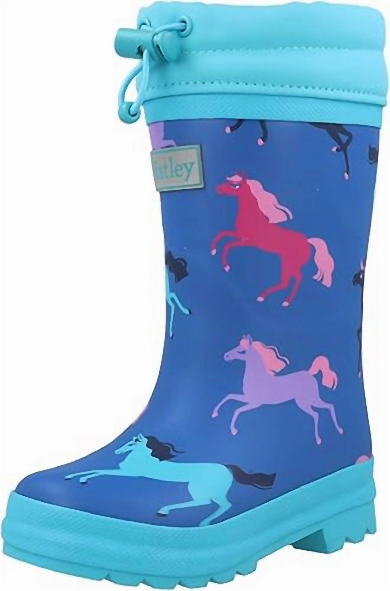 Eco Material Rainy Days Boy's Prancing Horses Sherpa Lined Rain Boots In Snorkel Blue