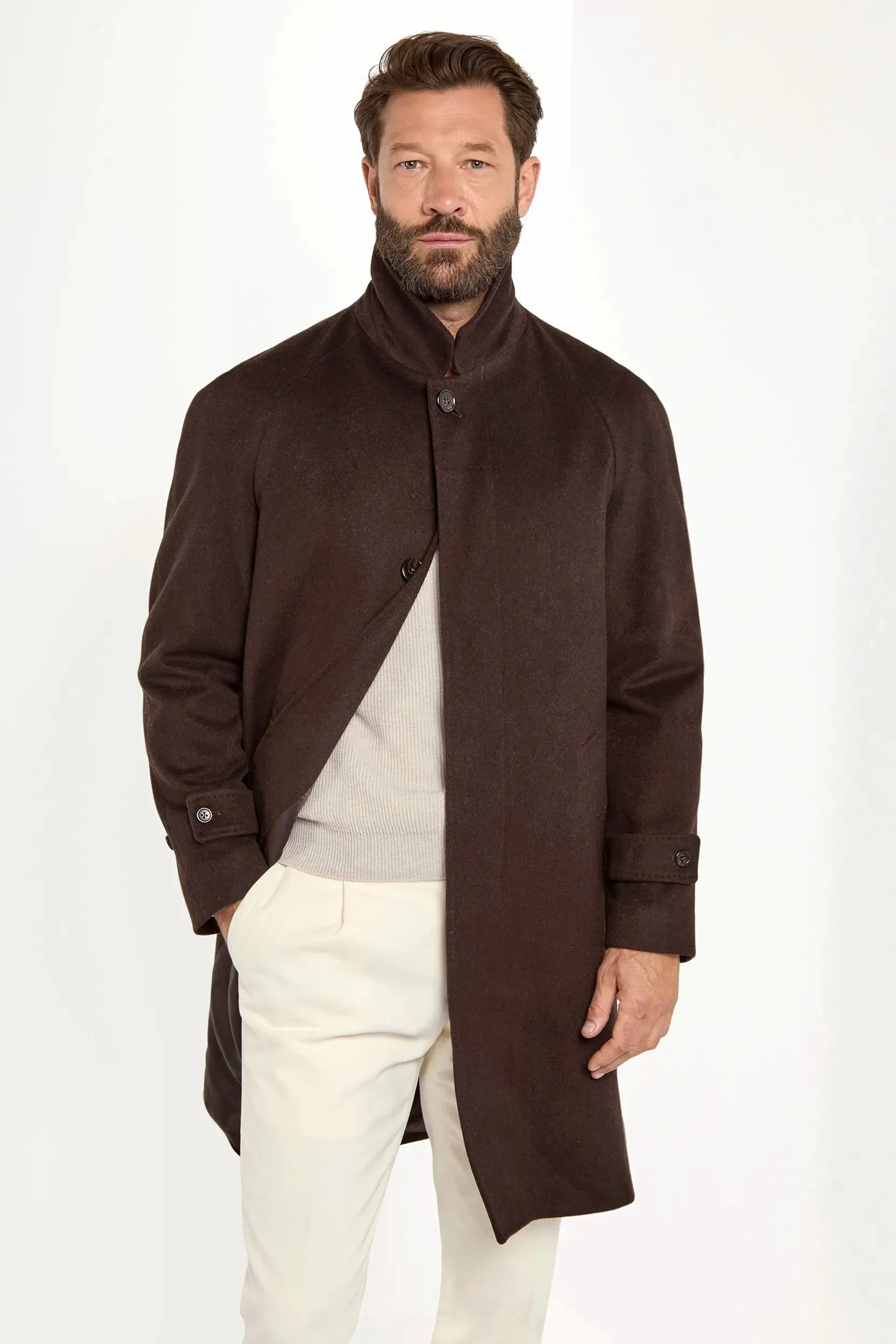 Quilted Interior Layer Brown raglan coat - Made in Italy