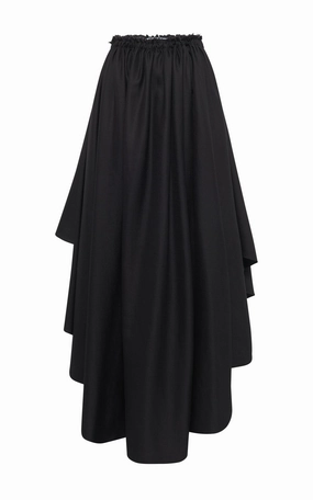 Shopping Trip High Rise Dea Pleated Maxi Skirt in Black Virgin Wool Silk Linen