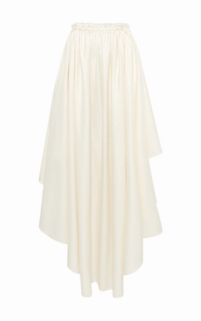 Innovative Fabric Dea Pleated Maxi Skirt in Ivory Virgin Wool Silk Linen