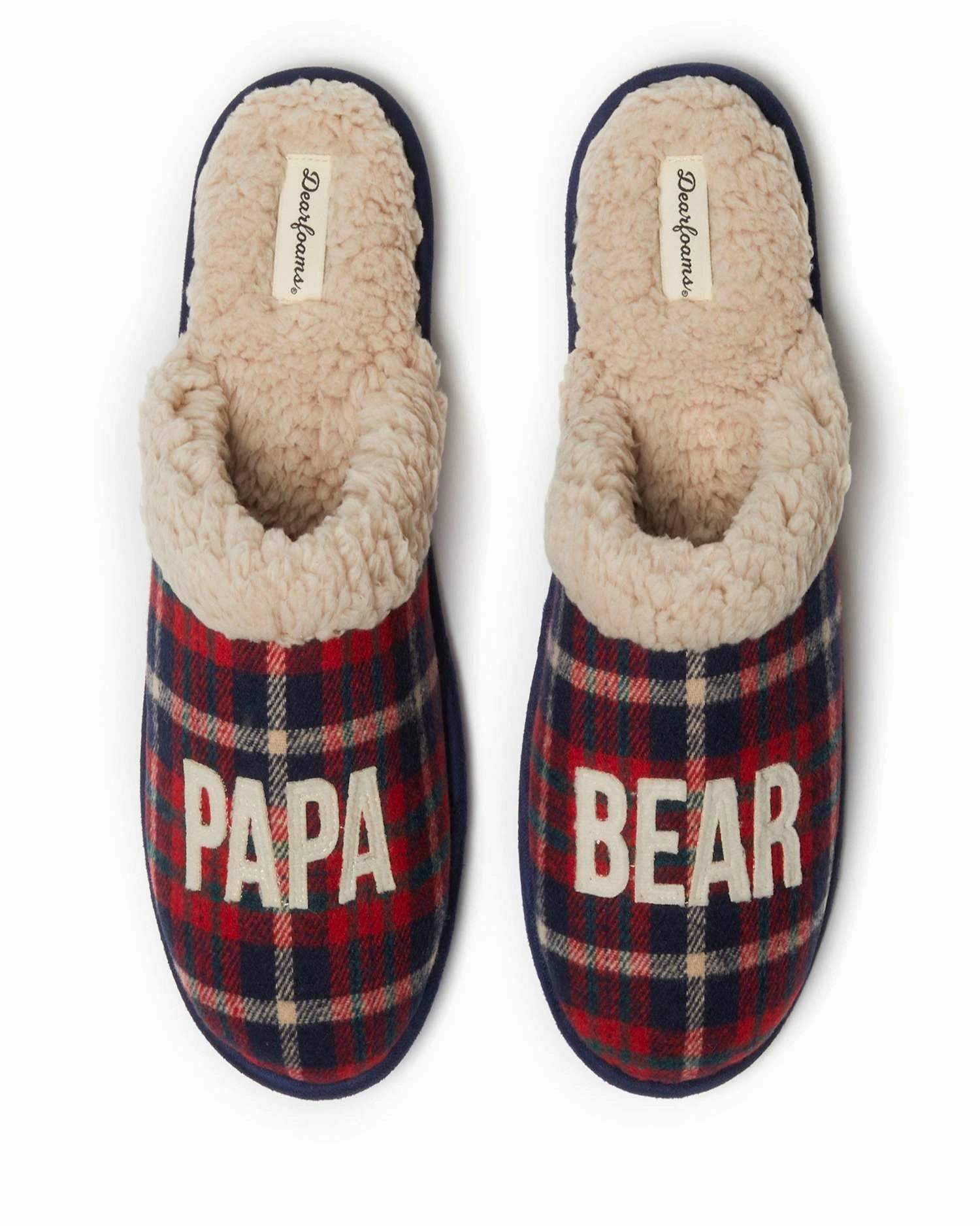 Vegan Dearfoams Men's Papa Bear Plaid Dad Scuff Slipper