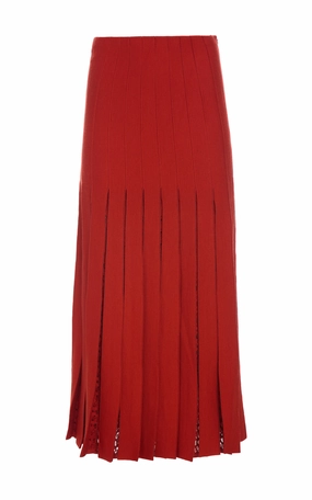 Cool Details Debutante Knit Pleated Maxi Skirt in Antelope Orange Merino Wool