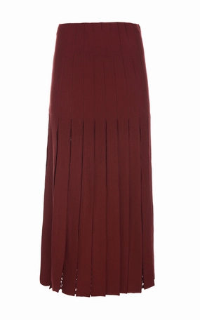 Bold Mood Clean Lines Debutante Knit Pleated Maxi Skirt in Burnt Sienna Merino Wool