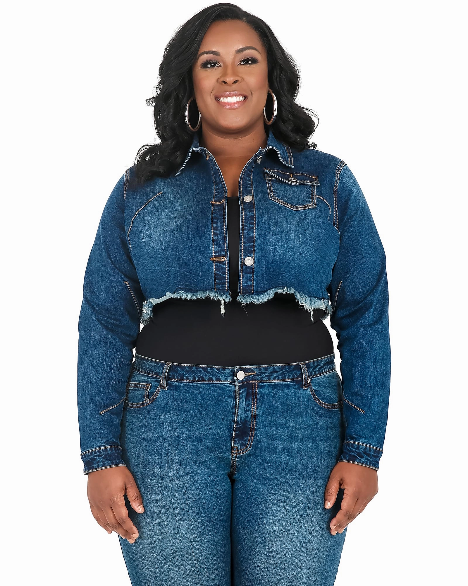 Essential Comfort Odor Resistant Finish Deena Frayed Hem Cropped Denim Jacket | Blue