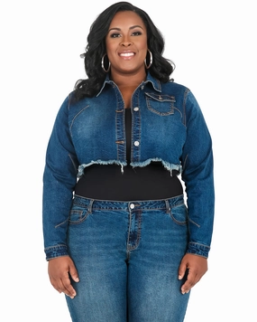 Essential Comfort Odor Resistant Finish Deena Frayed Hem Cropped Denim Jacket | Blue