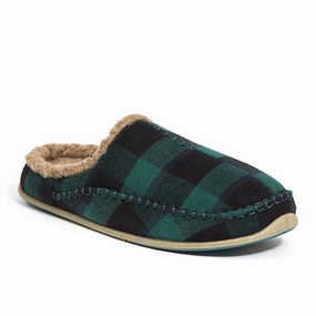 Deer Stags Nordic Men's  Green Plaid Faux Shearling Slip-On Slippers JOBB811 Wide opening
