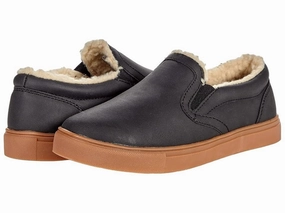 Deer Stags Tillard Sneakers Kids Black Leather Faux Fur Casual Shoes JOBB773 Collapsible Heel