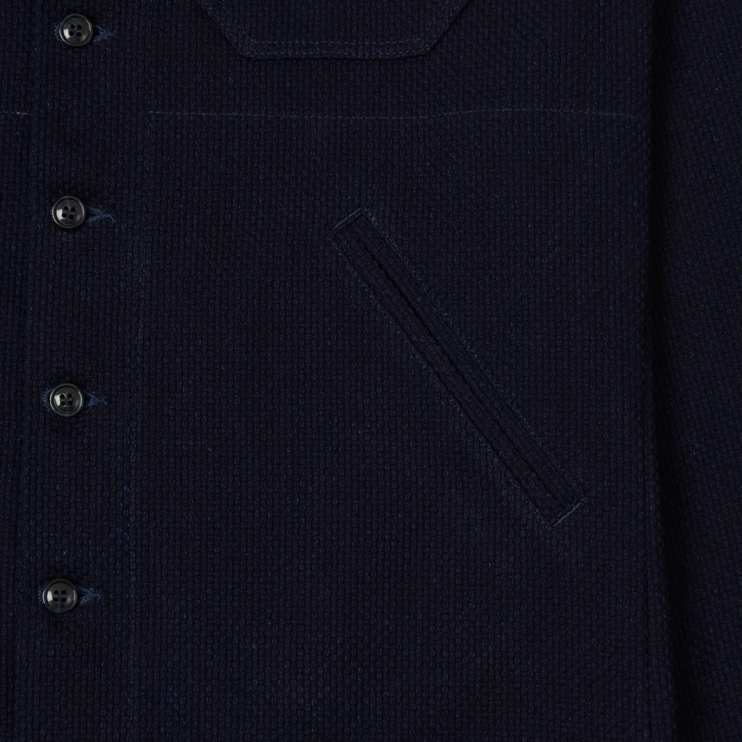 Hidden Placket BBQ Party Dehen 1920 Crissman Sashiko Over Shirt - Indigo