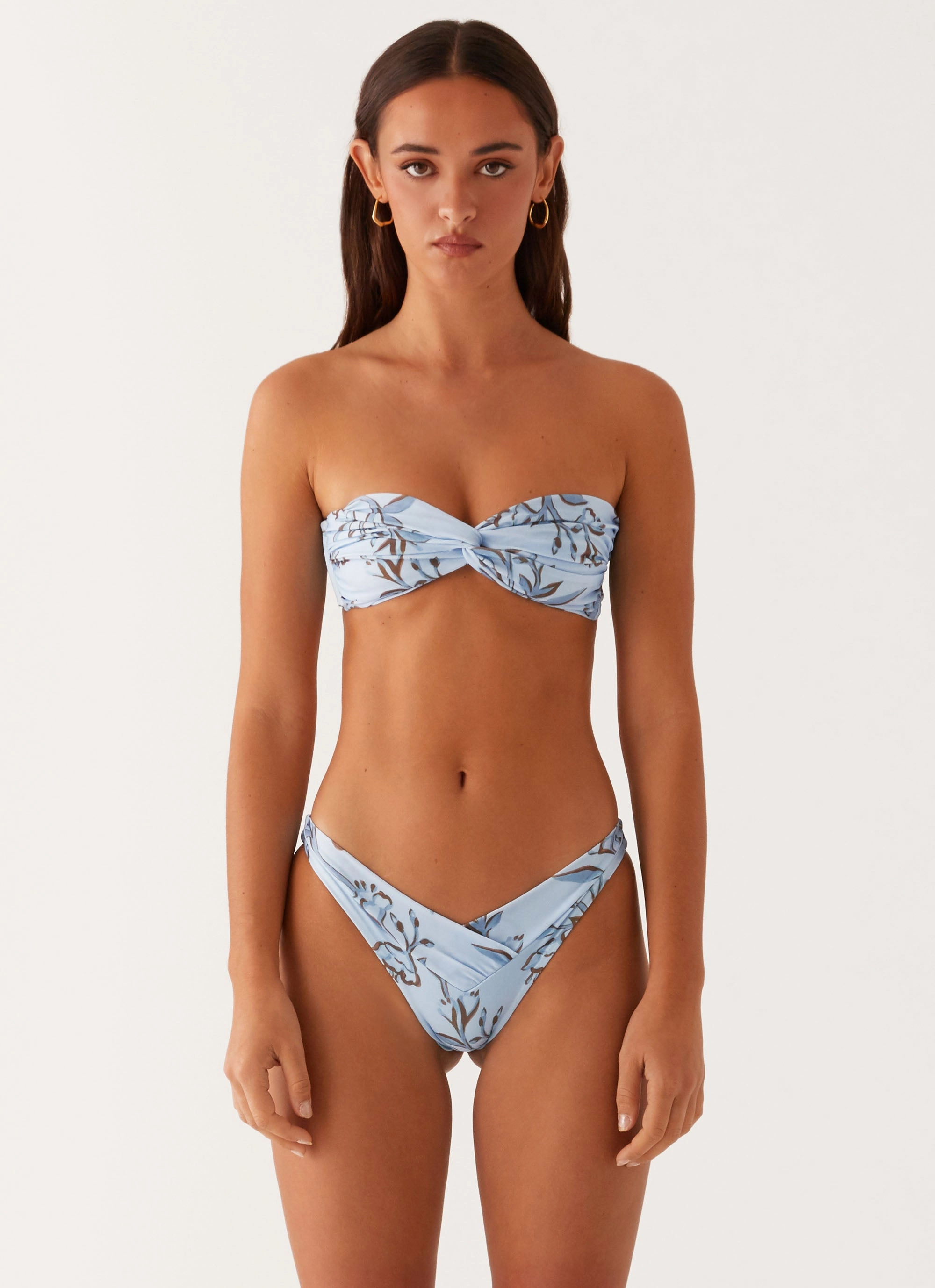 Delta Bandeau Bikini Top - Blue Floral Print Beach Wear