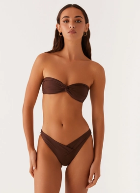 Elastic Free Edging Non Abrasive Zipper Delta Bikini Bottoms - Brown