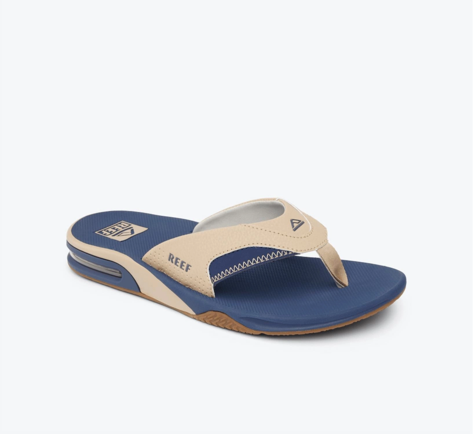 Windy day Men's Fanning Flip-Flops With Built-In Bottle Opener In Tan/navy/tan