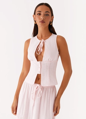 Natural Look Subtle Mood Bailey Tie Front Top - Blush