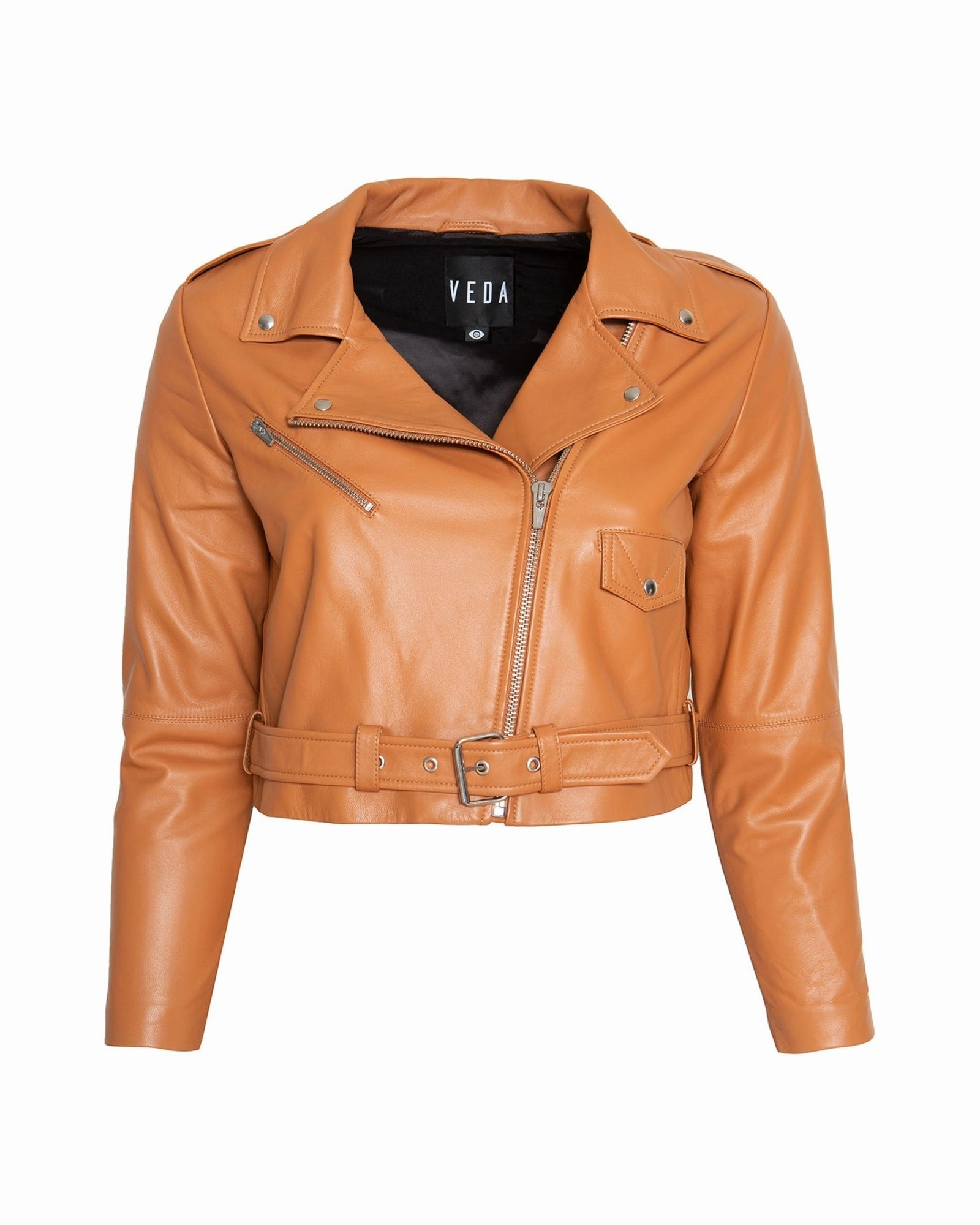 Baby Jayne Classic Smooth Leather Jacket | Hazelnut Foldable Collar Design