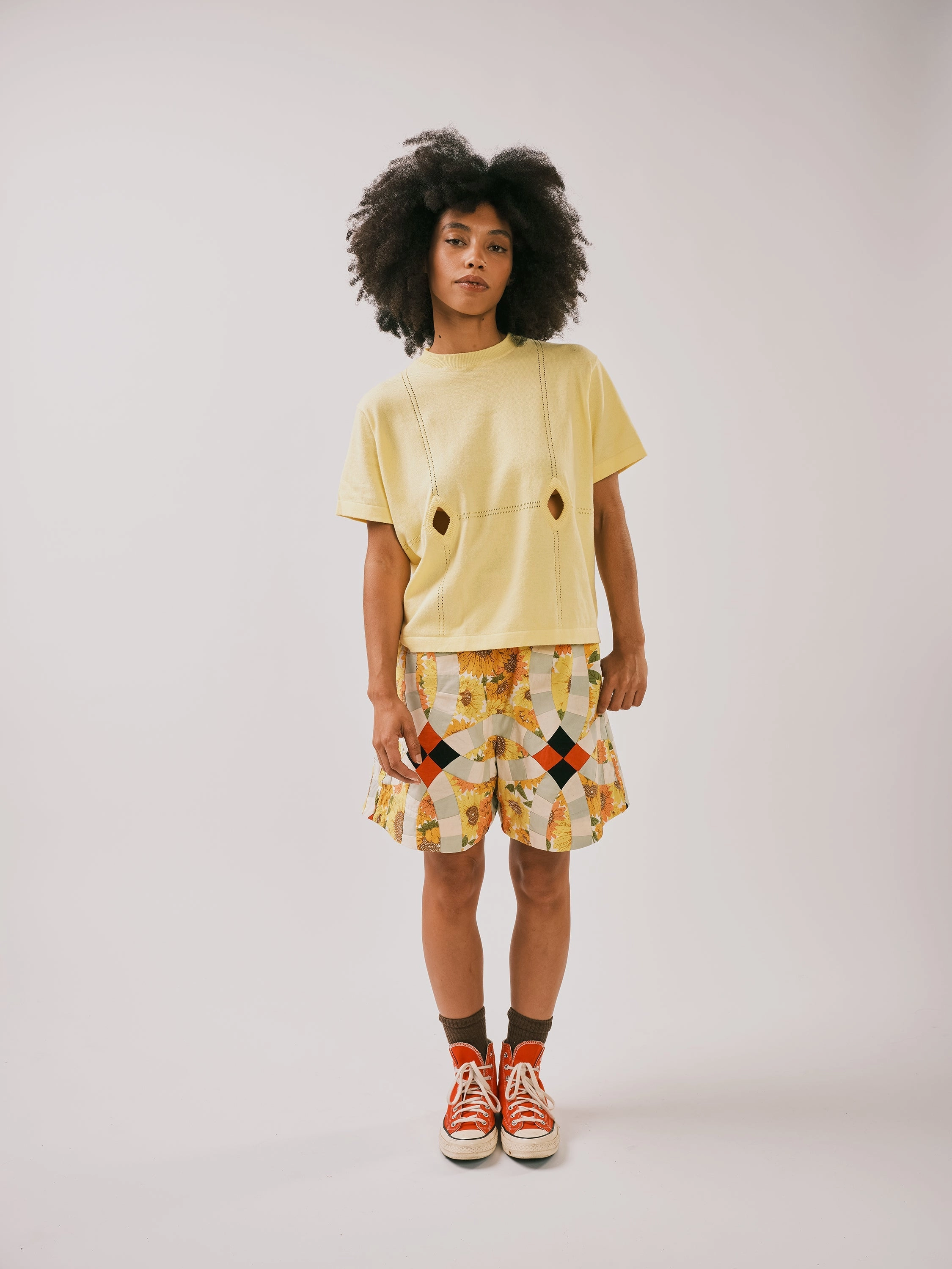 Tagless Neck Finish Knitted Layer Diamond Tee - Butter