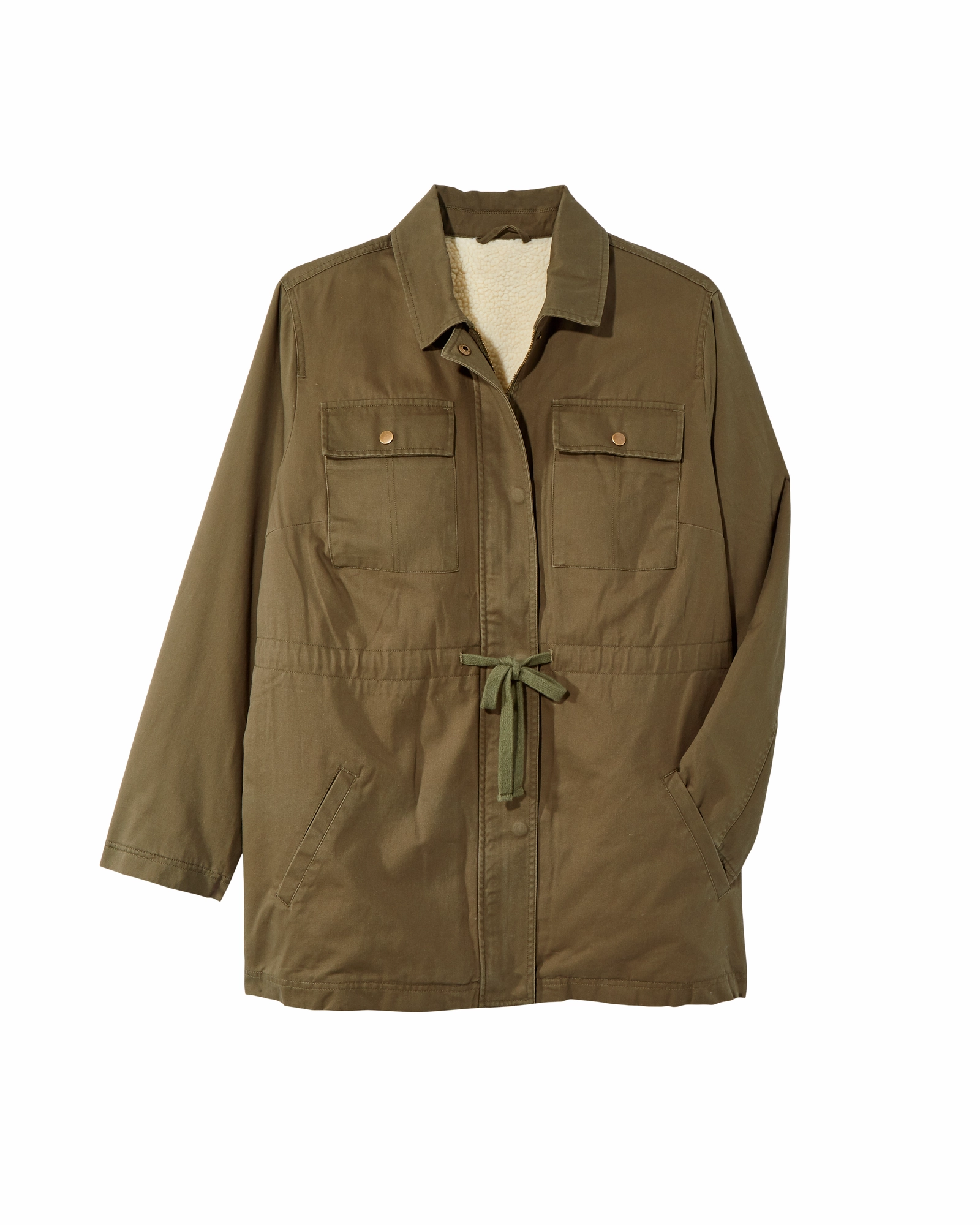 Diantha Sherpa-Lined Utility Jacket | Olive Green Classic Jacket