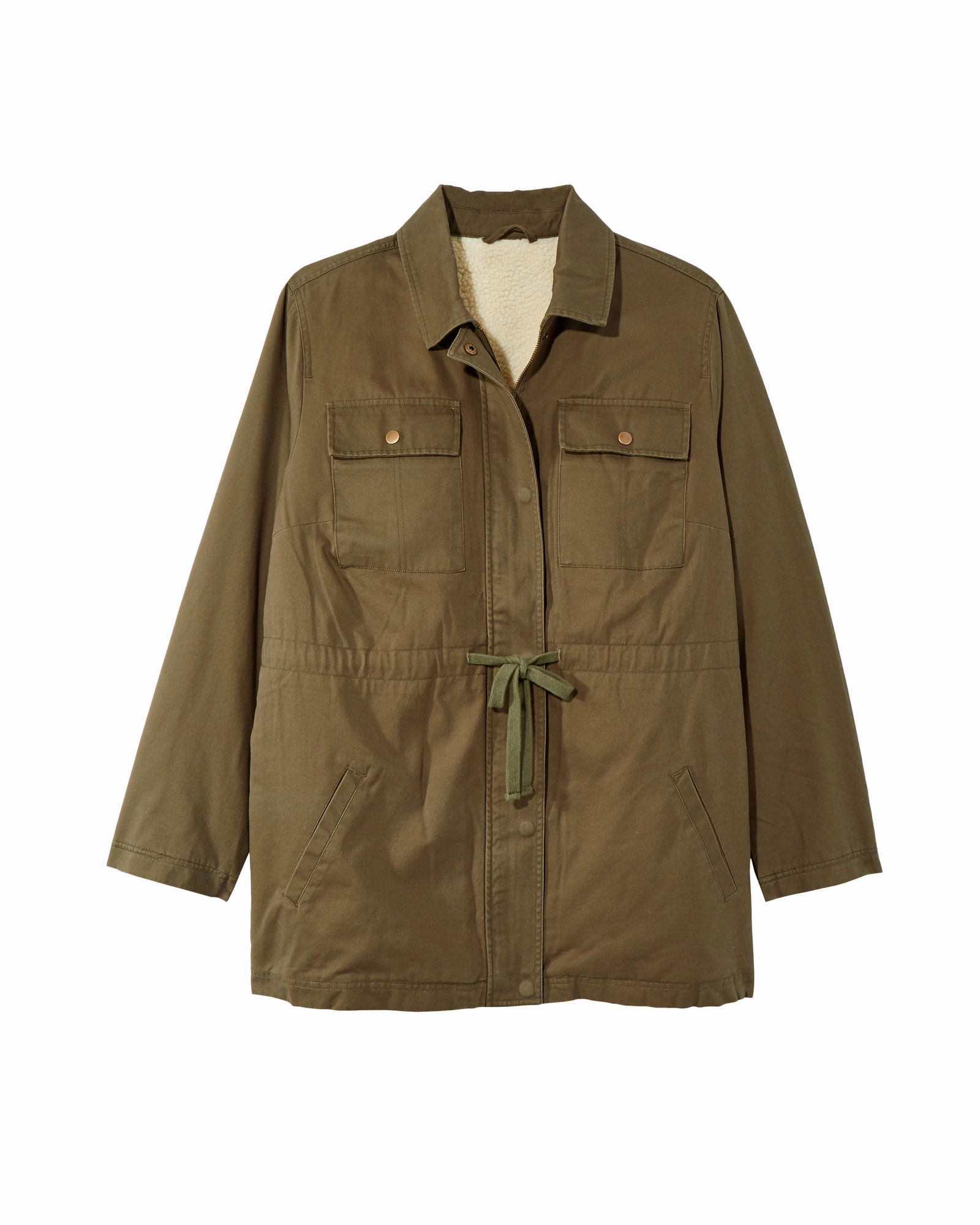 Versatile Outerwear Diantha Sherpa-Lined Utility Jacket | Olive Green