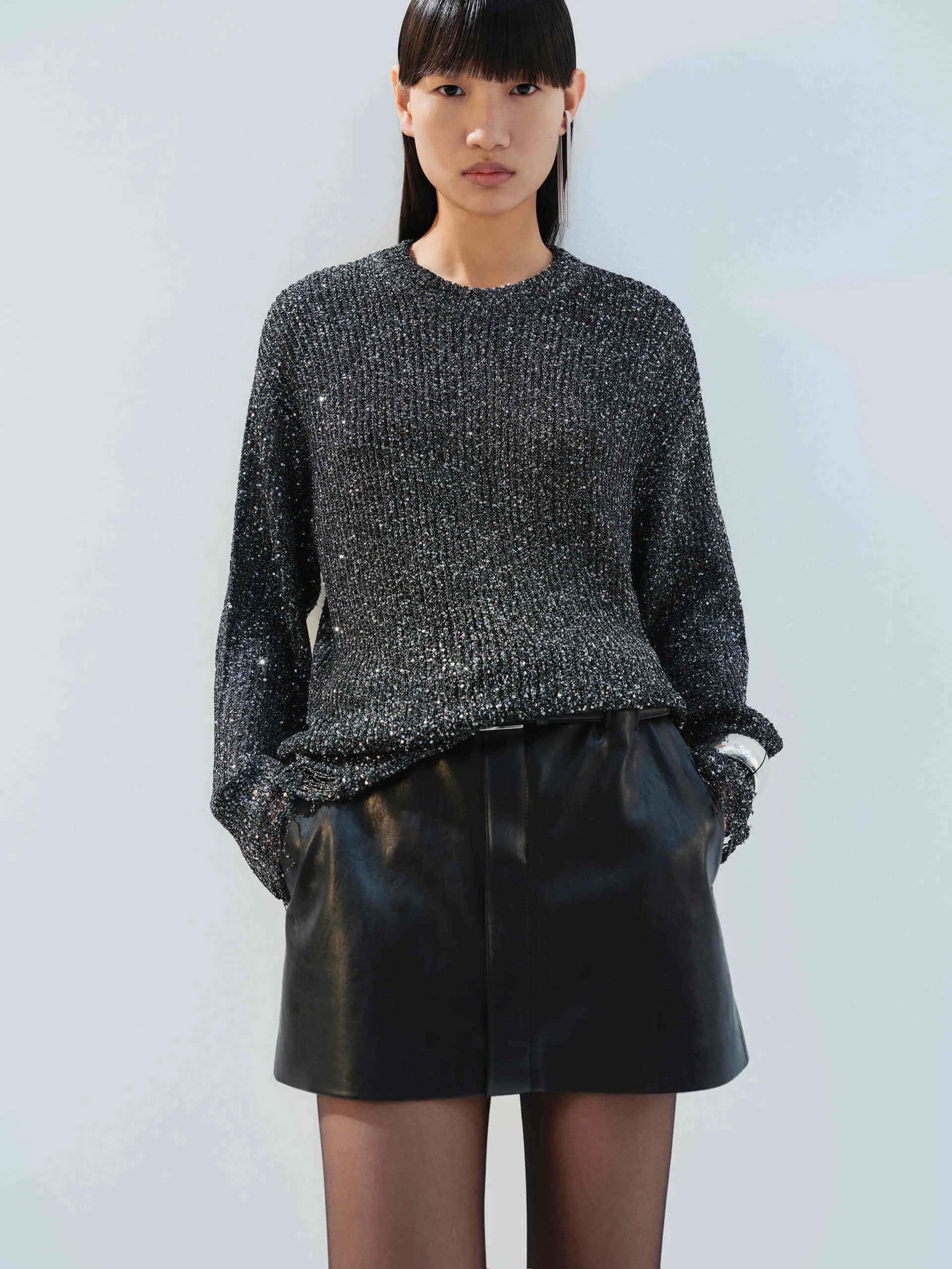 Zero Pilling Guarantee Functional Style Distressed Detail Sequins Sweater