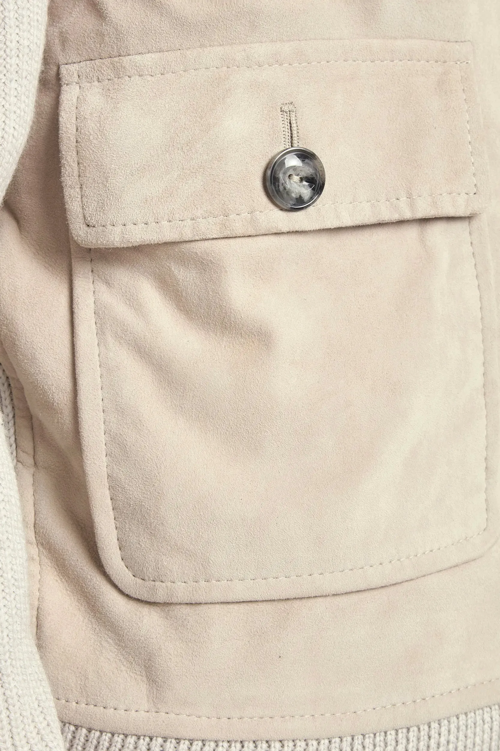 Beige suede and knit bomber - Made in Italy Bonded Seam Construction