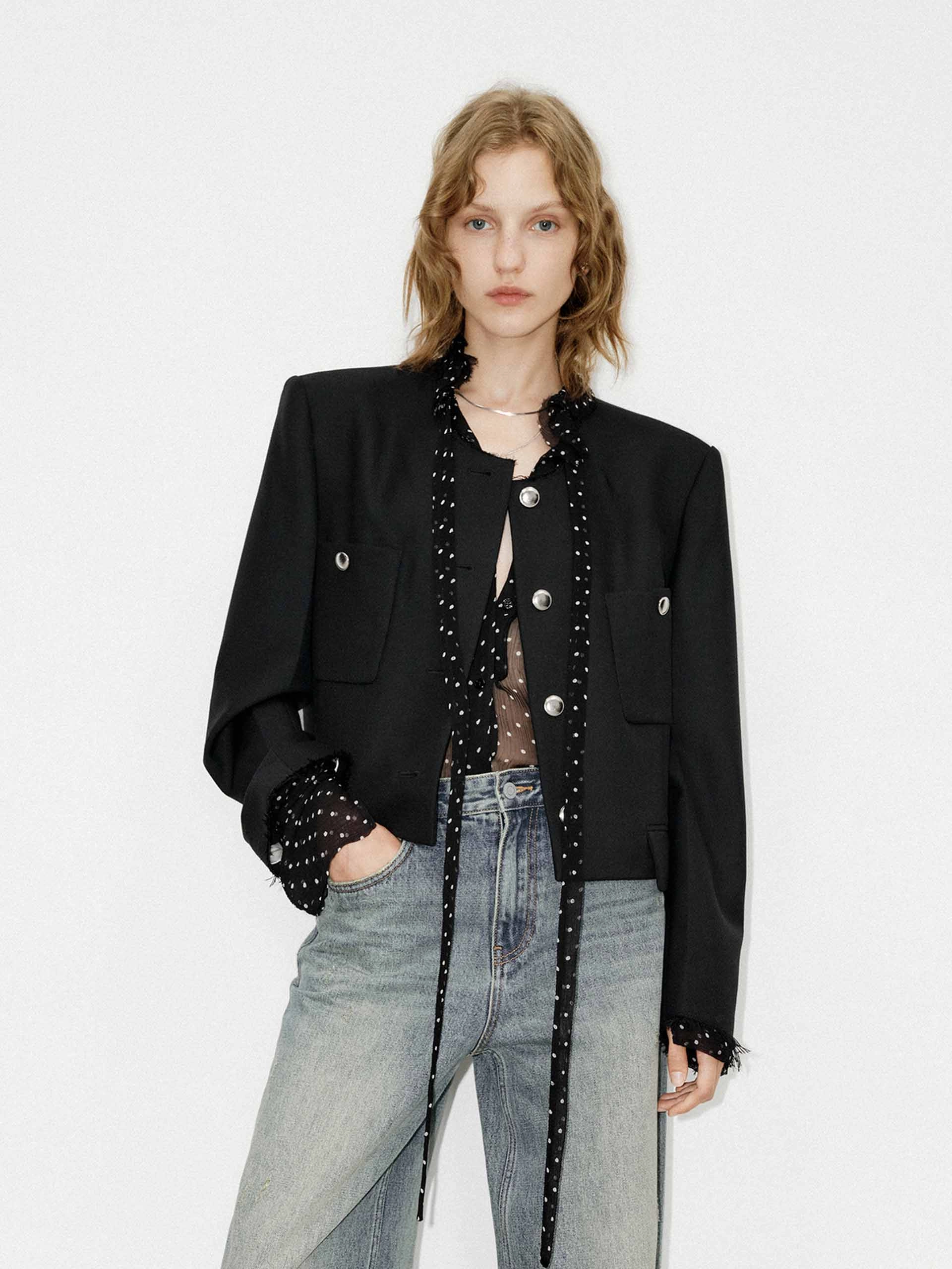 Slim Fit Design Boxy Fit Collarless Jacket