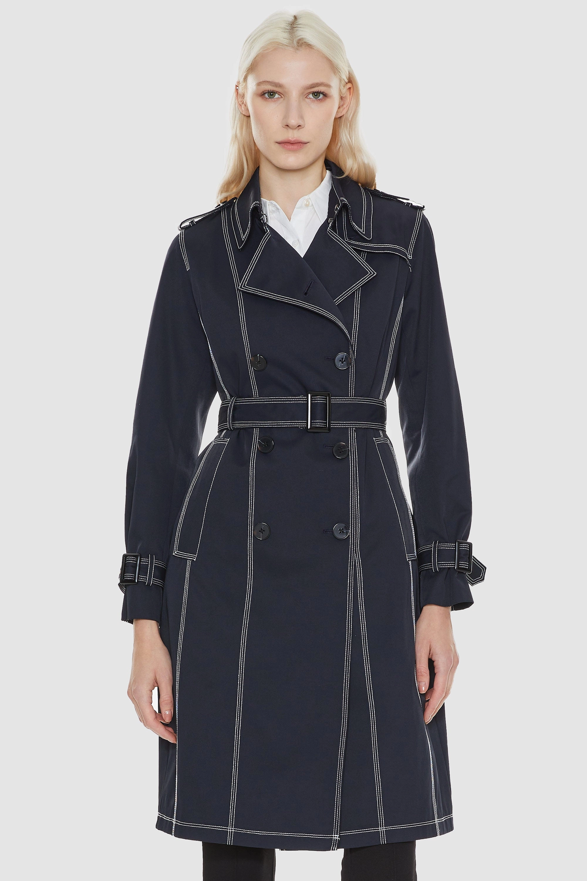 Double-Breasted Trench Transitional Layer Many Pockets