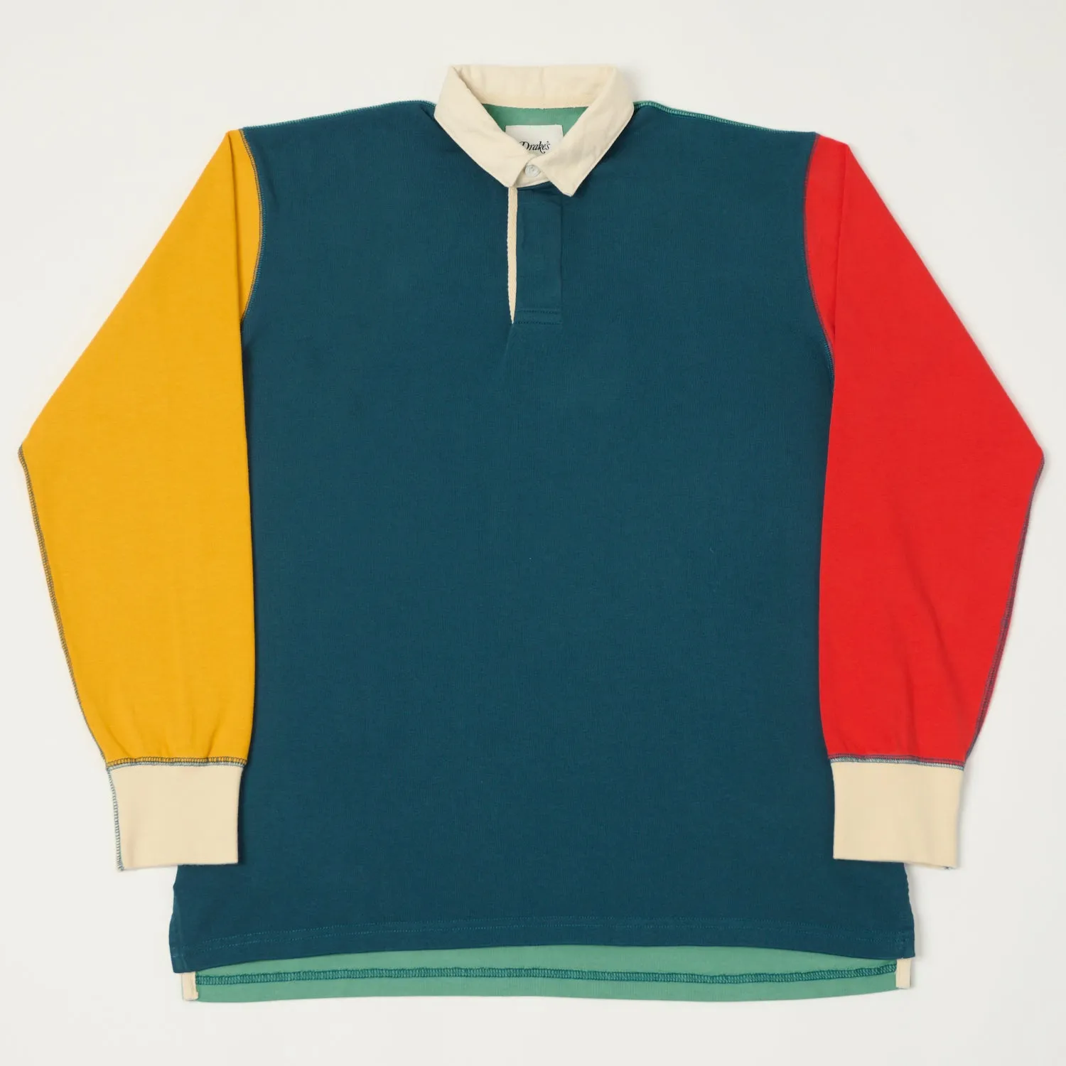 Drake's Colour Block Rugby Shirt - Navy/Yellow/Red/Green Breathable Shirt