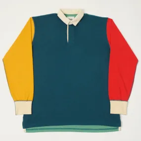 Drake's Colour Block Rugby Shirt - Navy/Yellow/Red/Green Breathable Shirt