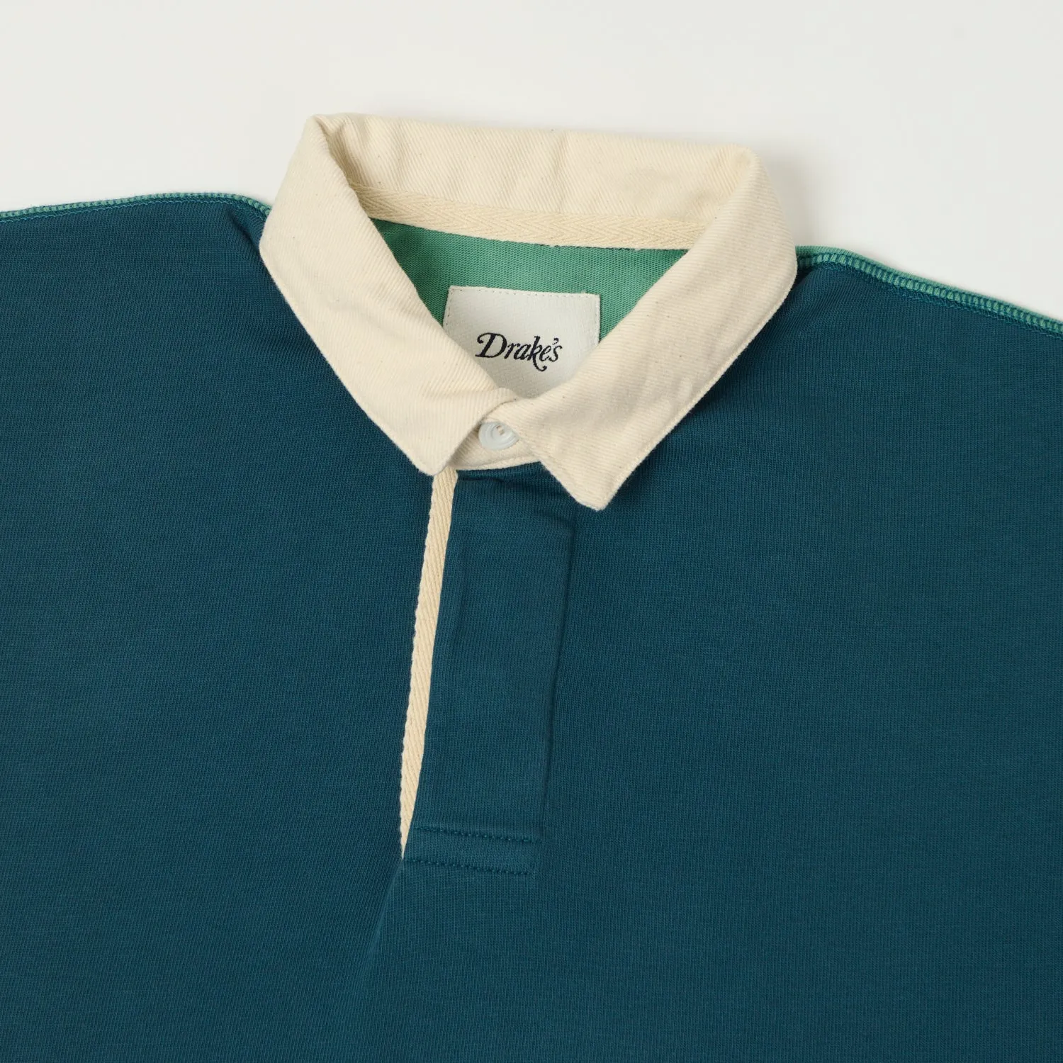 Drake's Colour Block Rugby Shirt - Navy/Yellow/Red/Green Athletic Fit Breathable Cotton