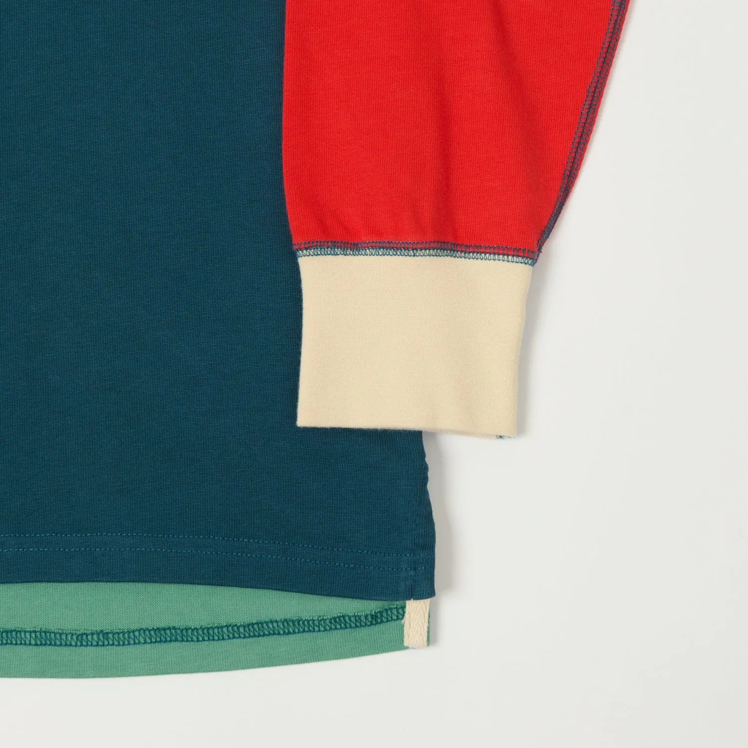 Classic Layer GarmentWashed Texture Drake's Colour Block Rugby Shirt - Navy/Yellow/Red/Green