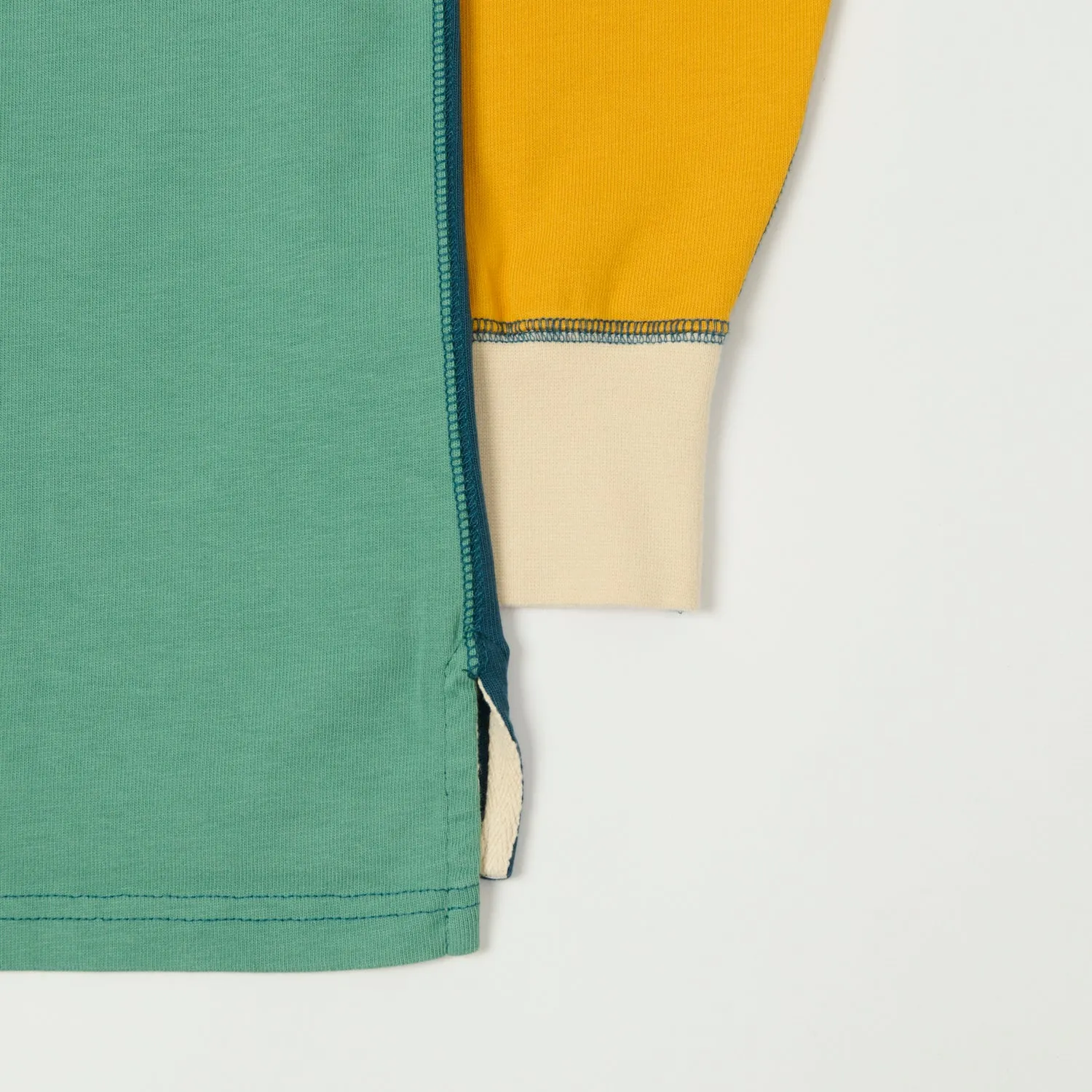 Breathable touch Drake's Colour Block Rugby Shirt - Navy/Yellow/Red/Green