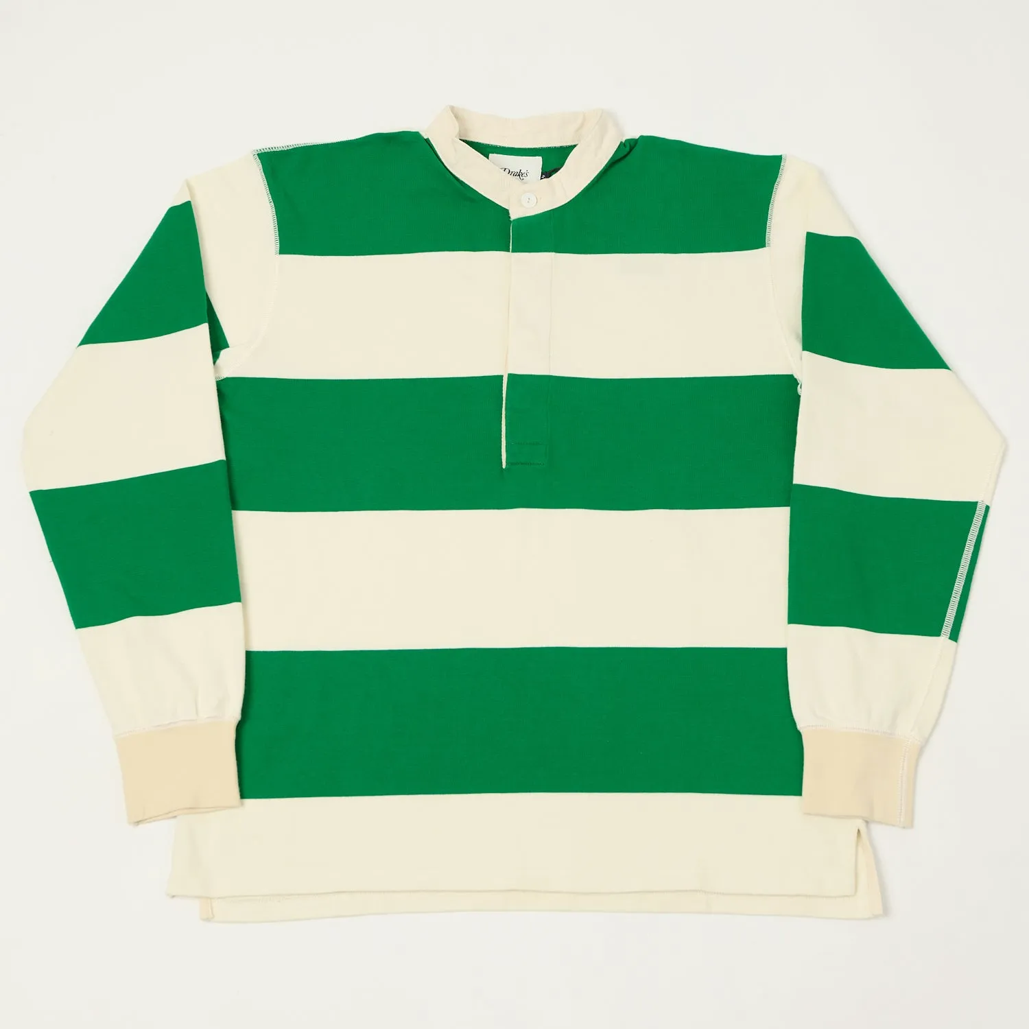 Casual Layer Lightweight Style Drake's Grandad Collar Rugby Shirt - Green/White