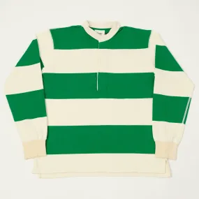 Casual Layer Lightweight Style Drake's Grandad Collar Rugby Shirt - Green/White