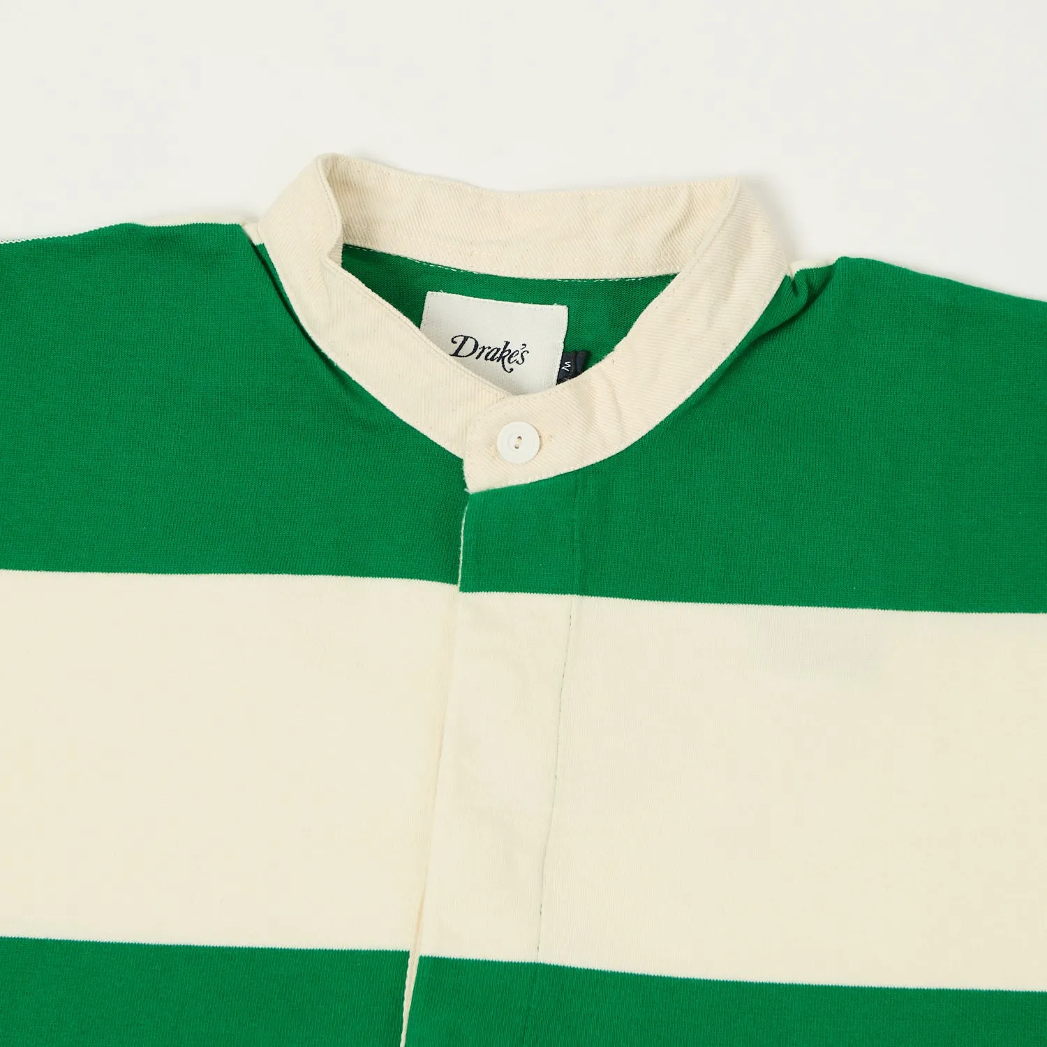 Drake's Grandad Collar Rugby Shirt - Green/White Collared Shirt