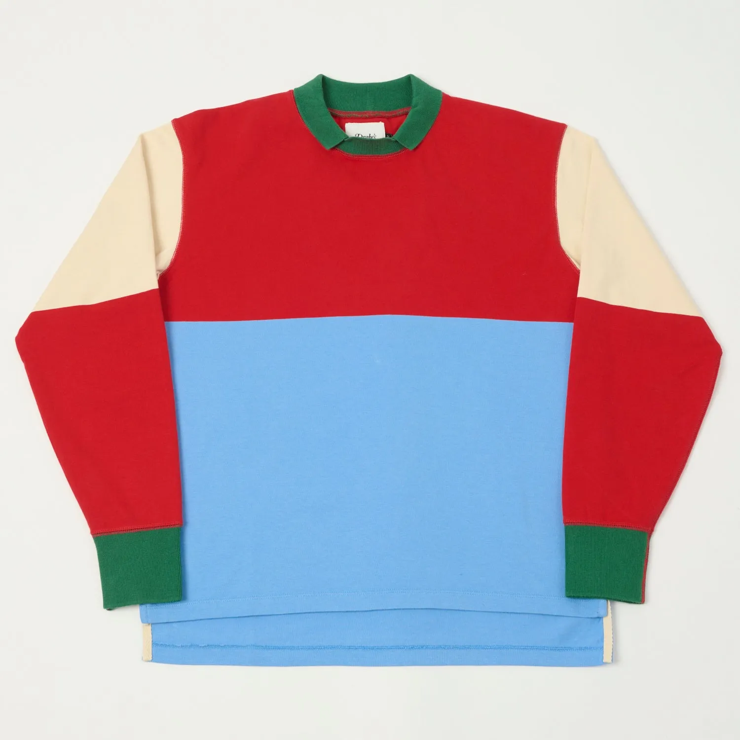 Fashionable Layers HighDurability Yarn Drake's Half Block Mock Neck Rugby Shirt - Red/Blue/Green