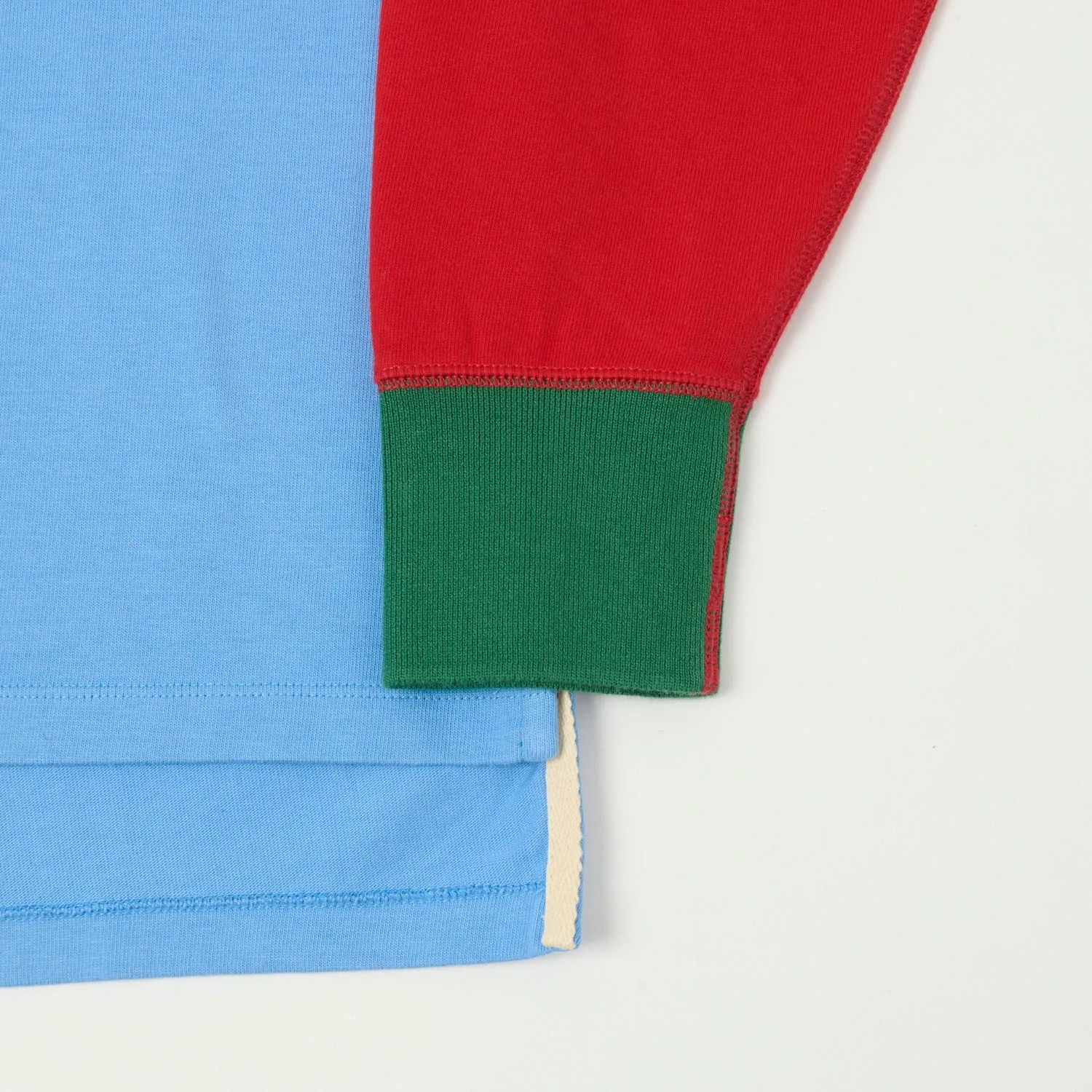 Drake's Half Block Mock Neck Rugby Shirt - Red/Blue/Green Soft Fabric