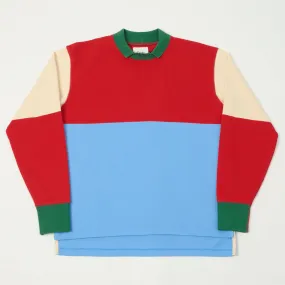 Fashionable Layers HighDurability Yarn Drake's Half Block Mock Neck Rugby Shirt - Red/Blue/Green