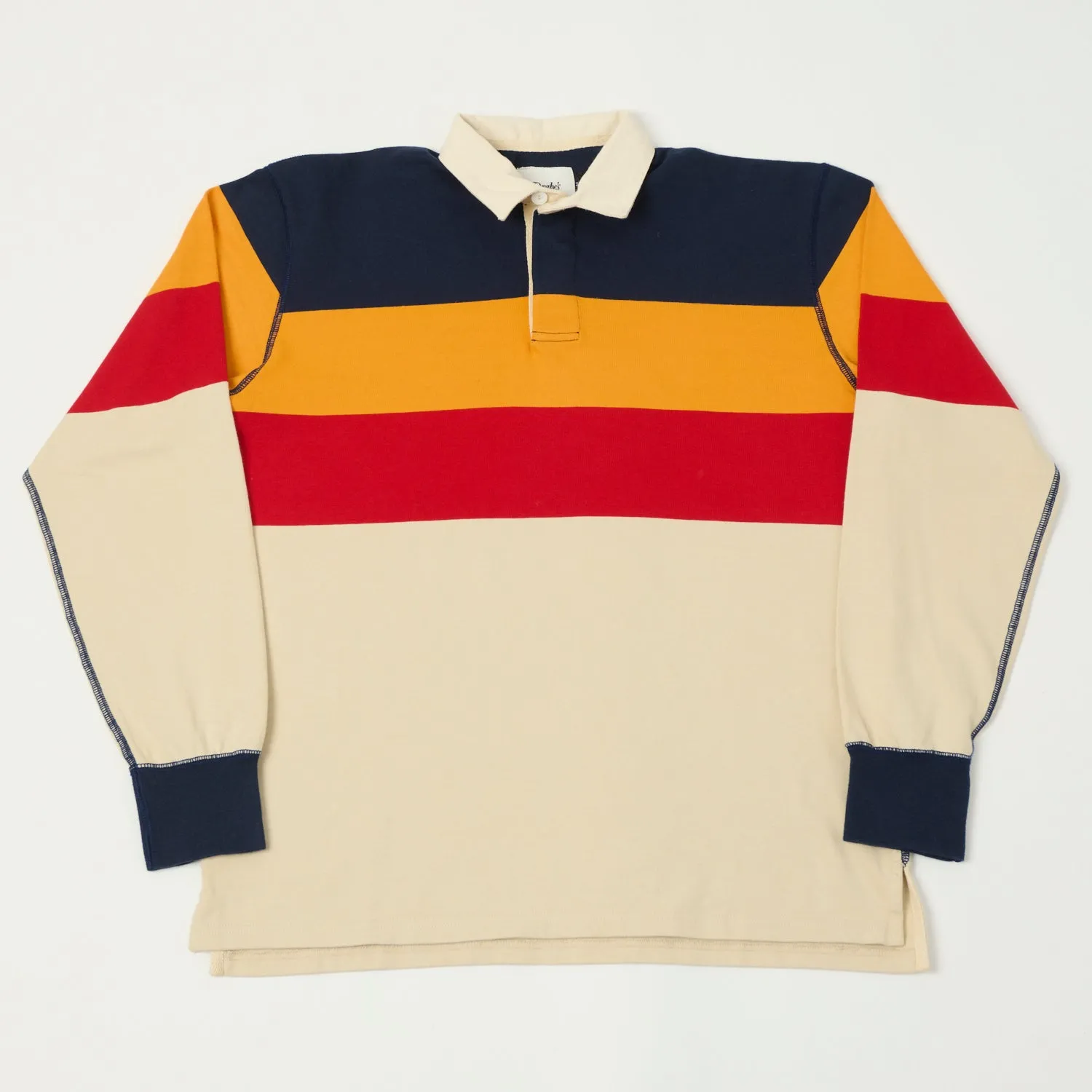 Comfort Apparel Drake's Half Block Multi Stripe Rugby Shirt - Ecru/Red/Yellow