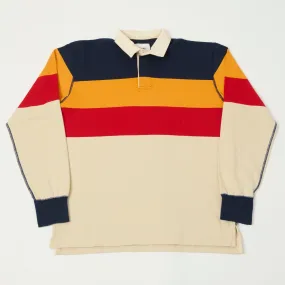 Comfort Apparel Drake's Half Block Multi Stripe Rugby Shirt - Ecru/Red/Yellow