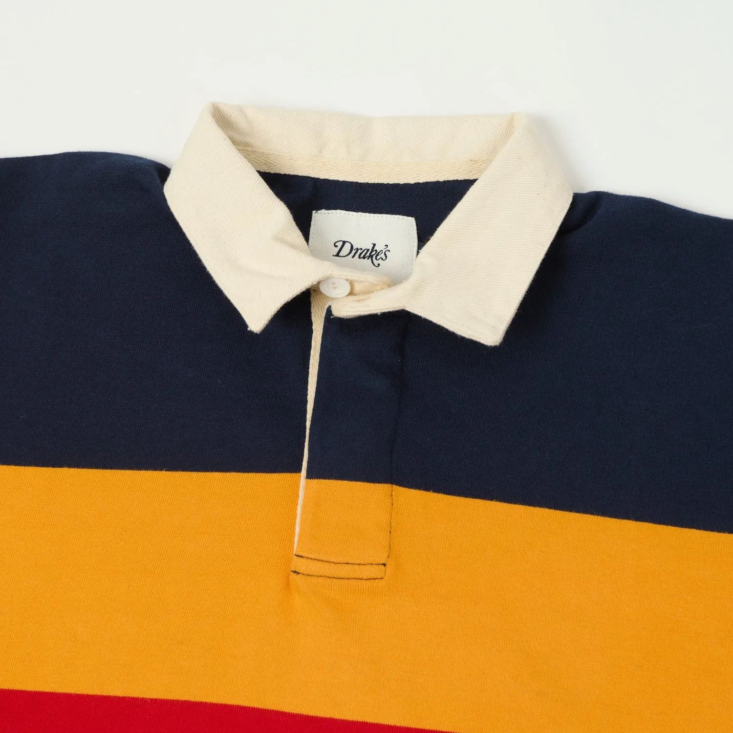Drake's Half Block Multi Stripe Rugby Shirt - Ecru/Red/Yellow Sleek Layers