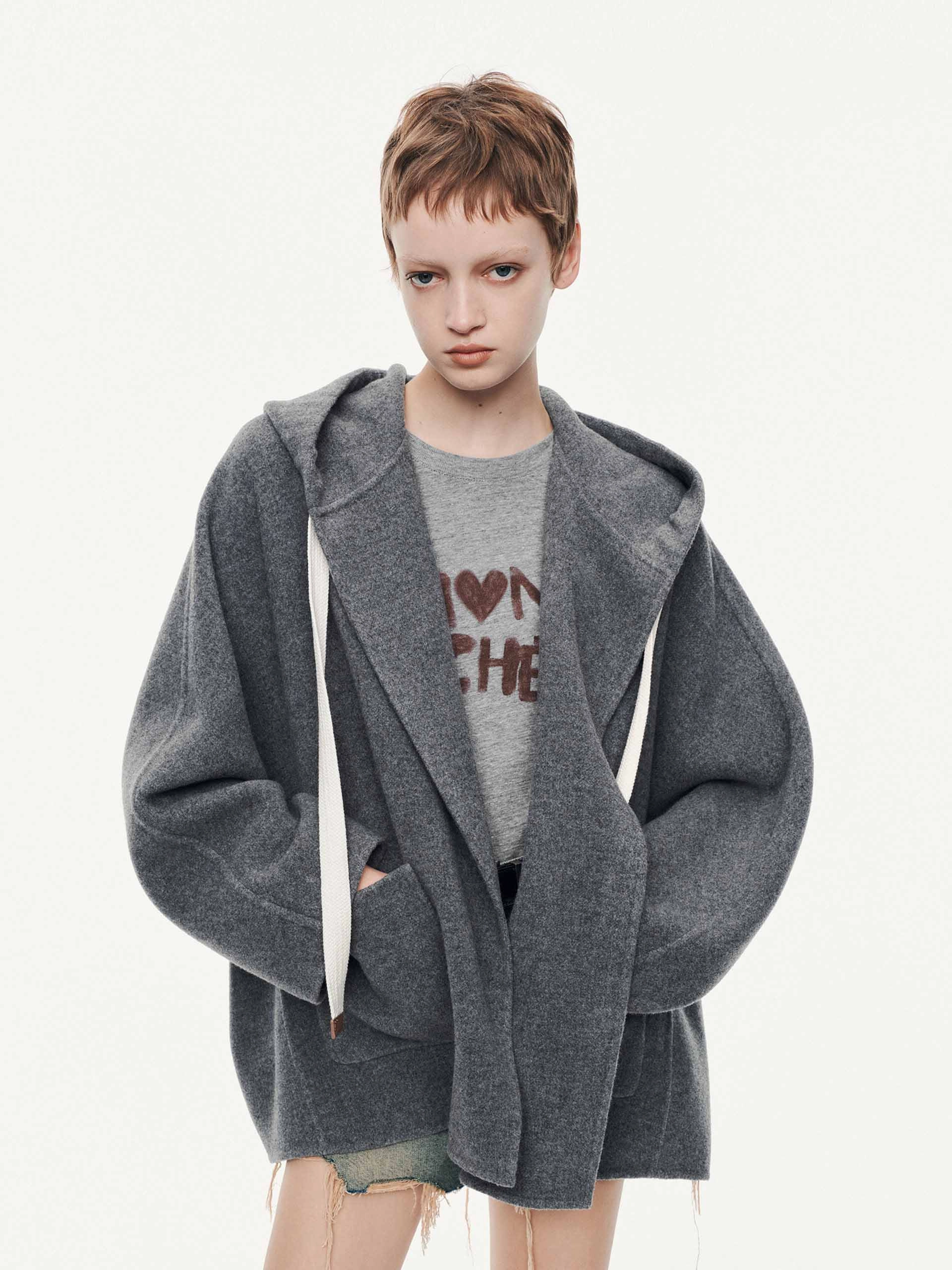 Drawstring Detail Wool Coat Temperature Adaptive Reinforced Elbow Padding